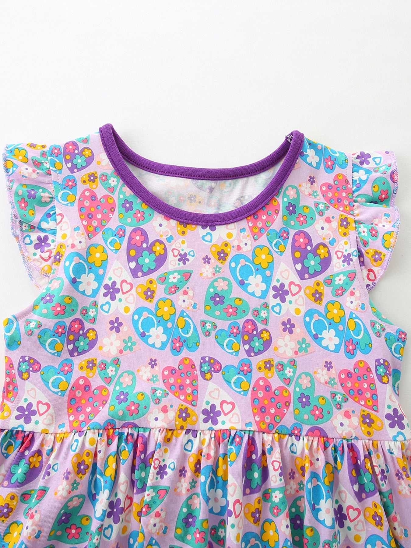 Children's Butterfly & Heart Print Pocket Ruffle Sleeve Dress