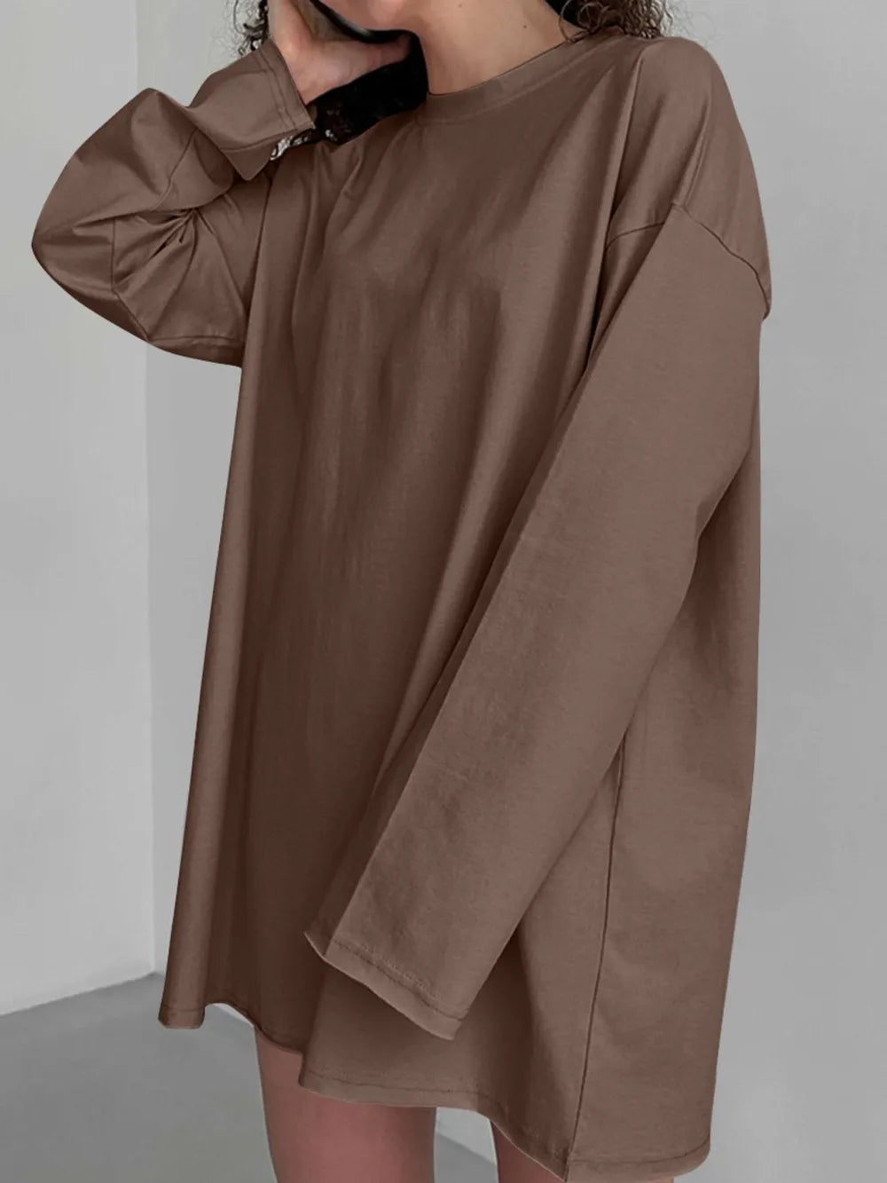 Round Neck Long Sleeve Oversized T-Shirt