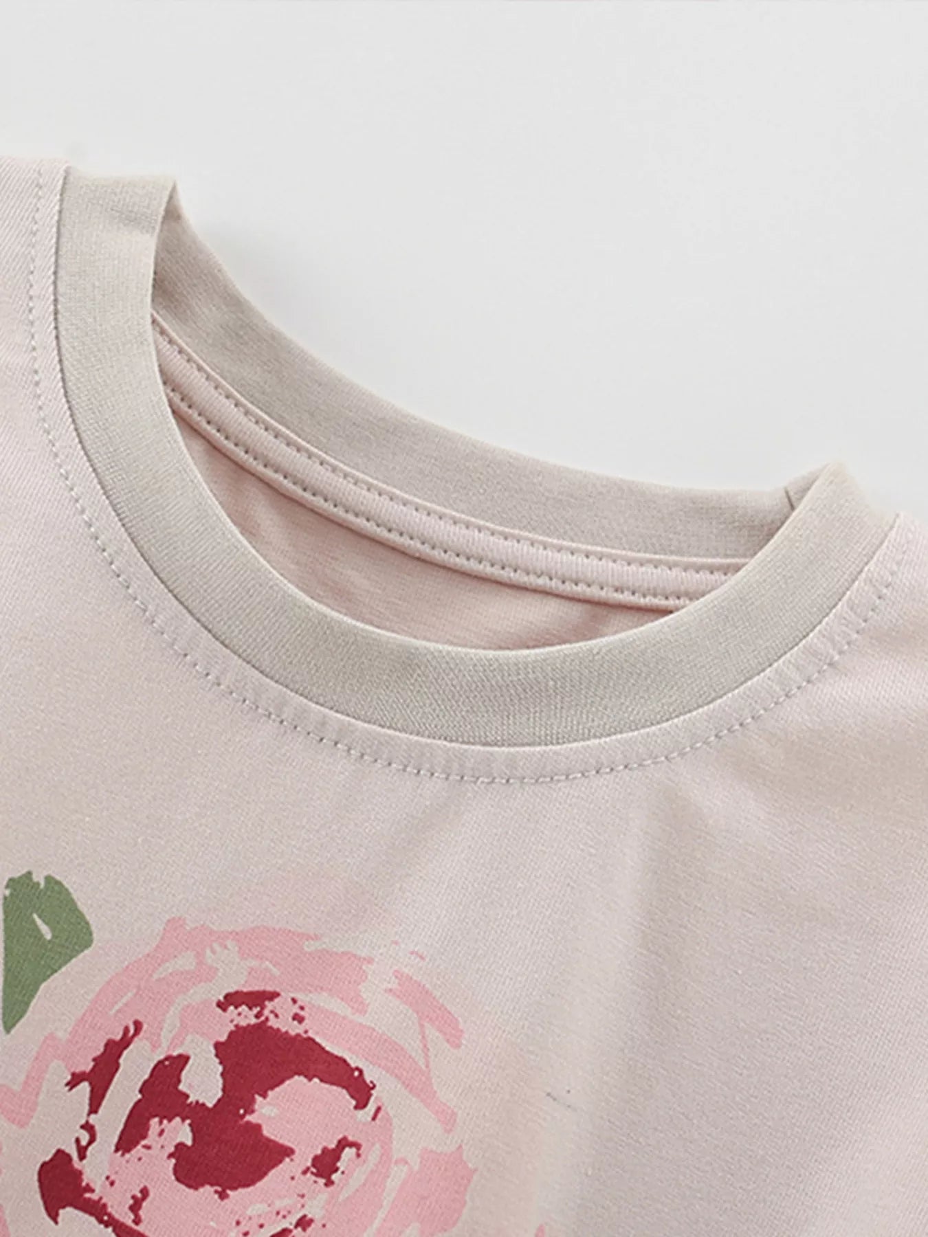 Children's Flower Round Neck Tee and Shorts Set
