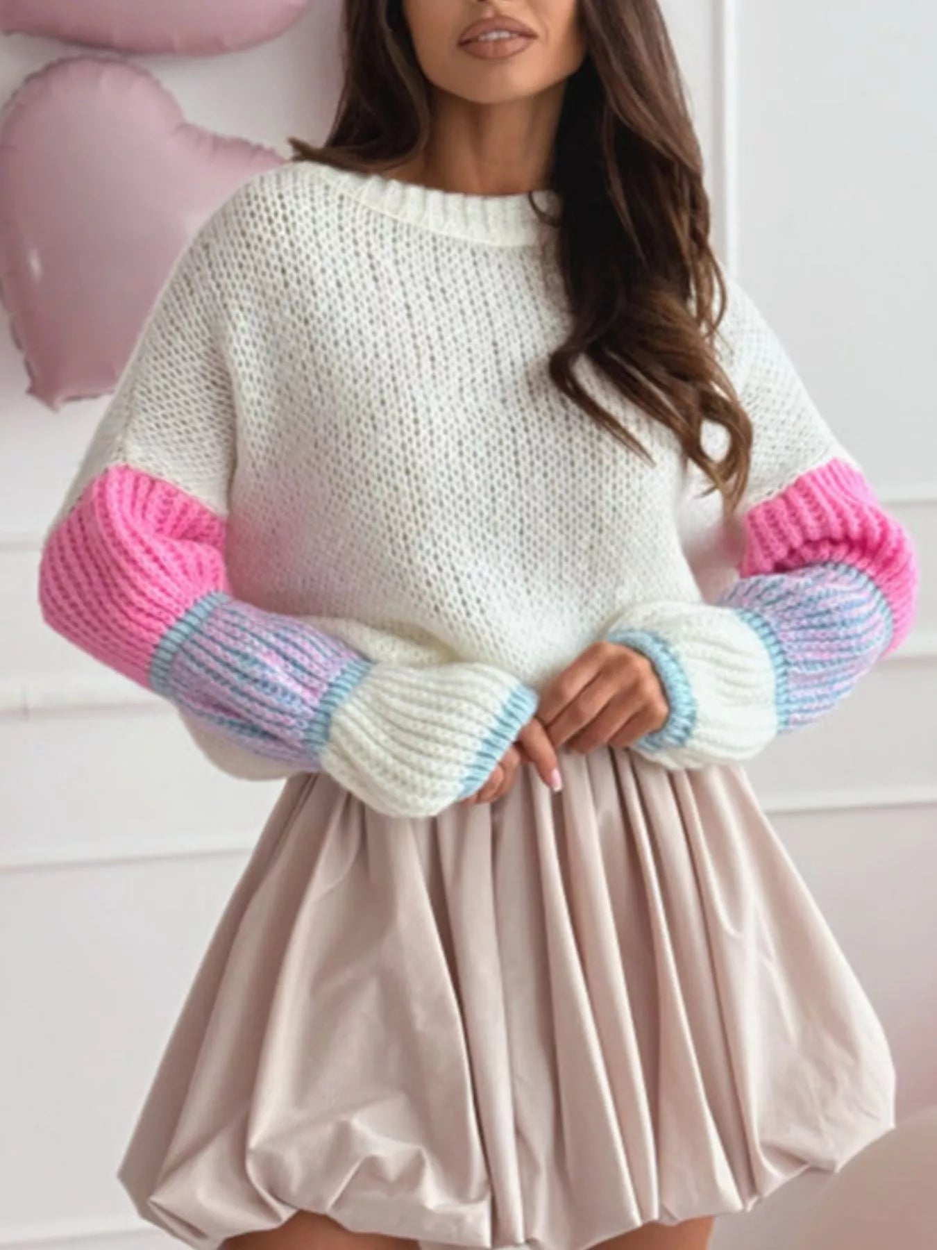 Color Block Round Neck Sweater