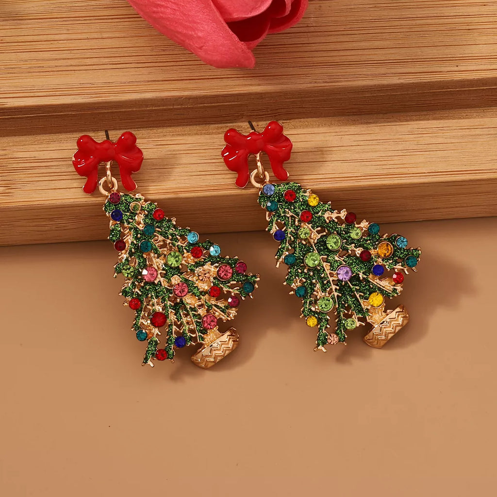 Christmas Tree Earrings with Bow