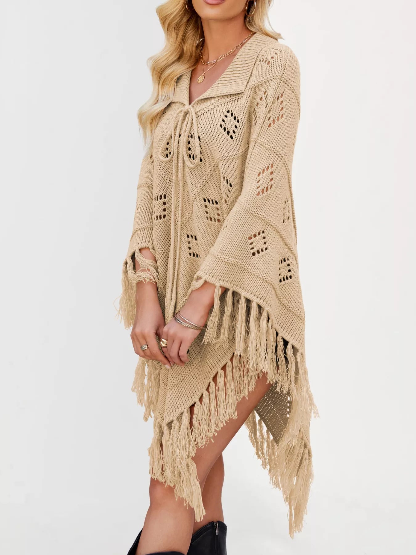 Fringe Openwork Knit Cover Up