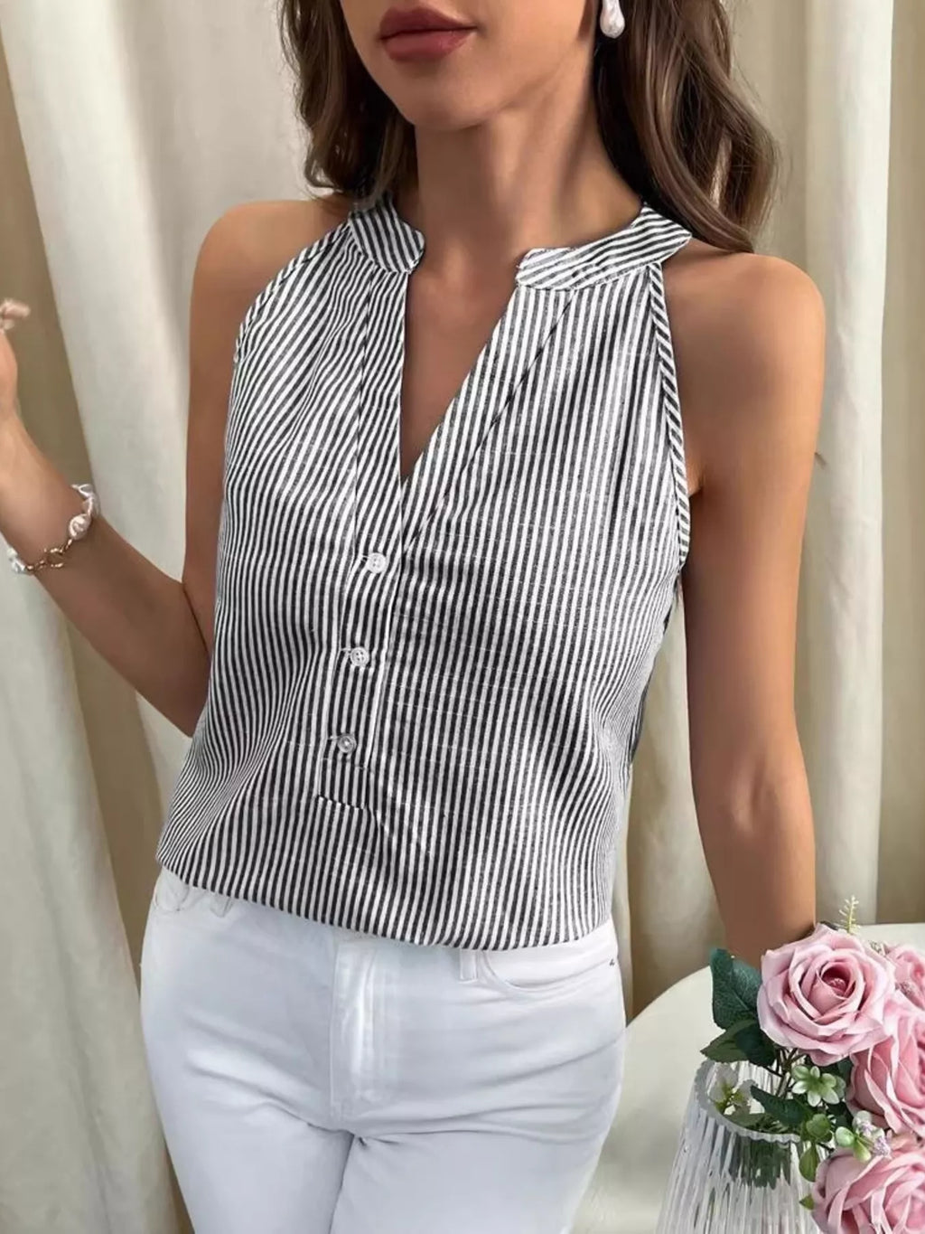 Strip Button Front Tank