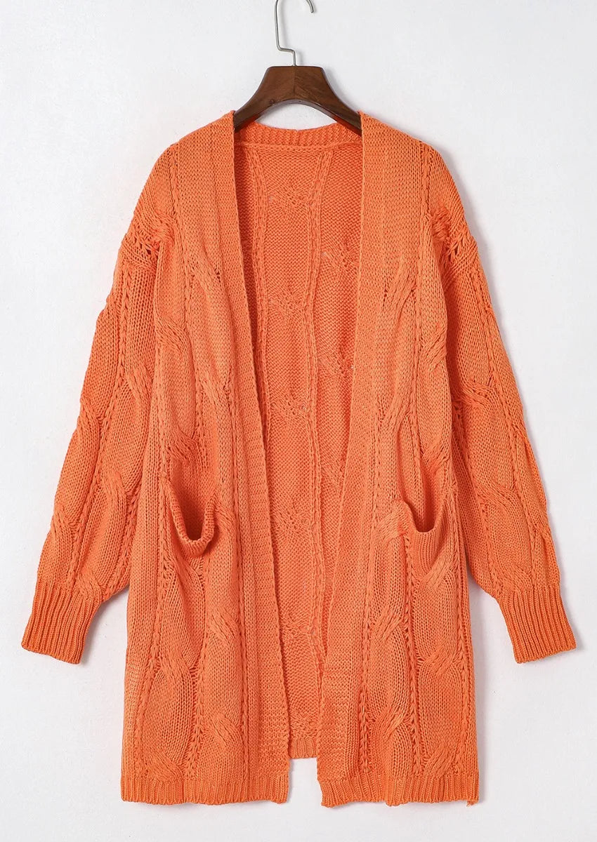 Cable-Knit Dropped Shoulder Slit Cardigan