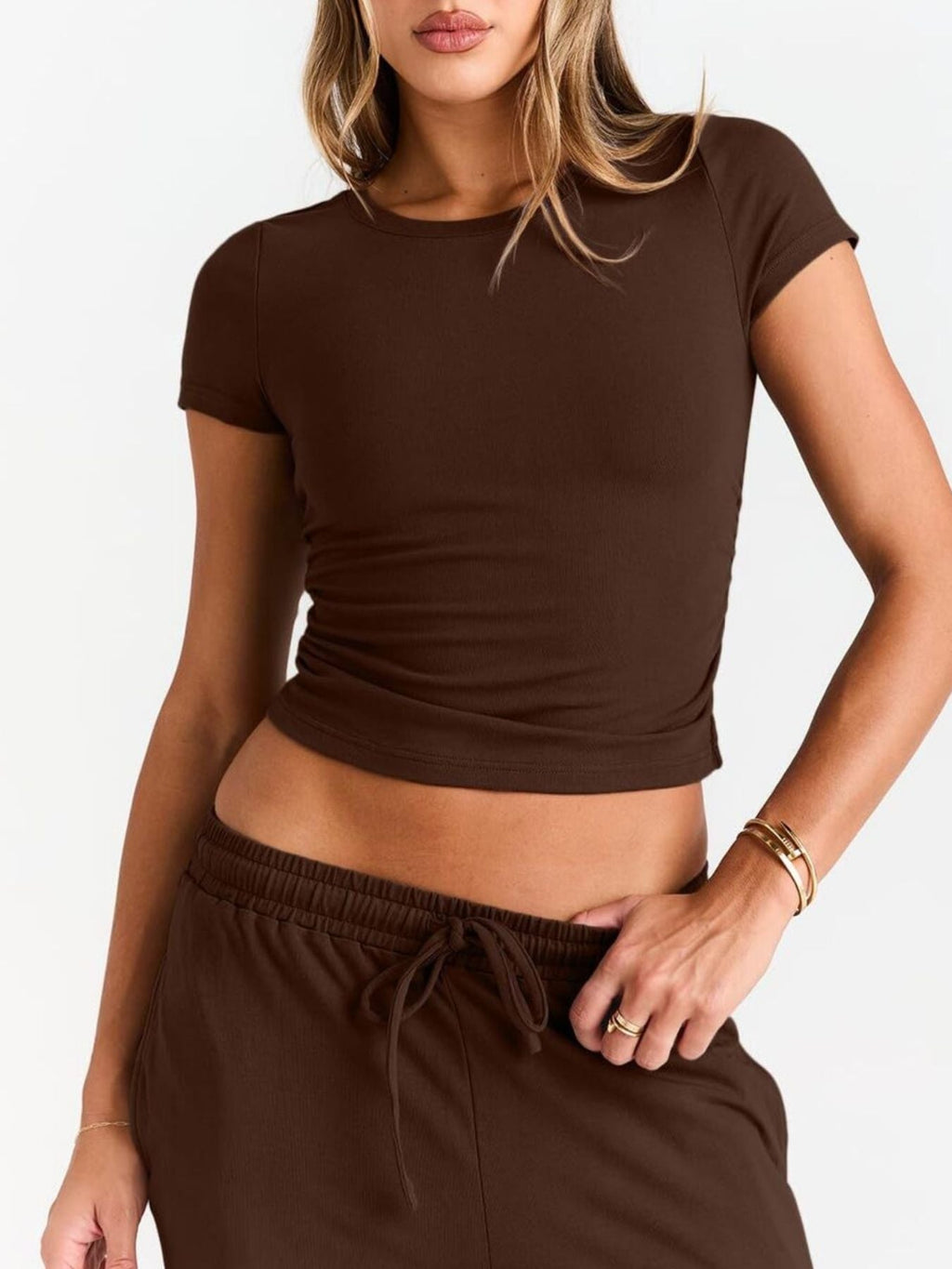 Round Neck Short Sleeve Tee and Pants Set