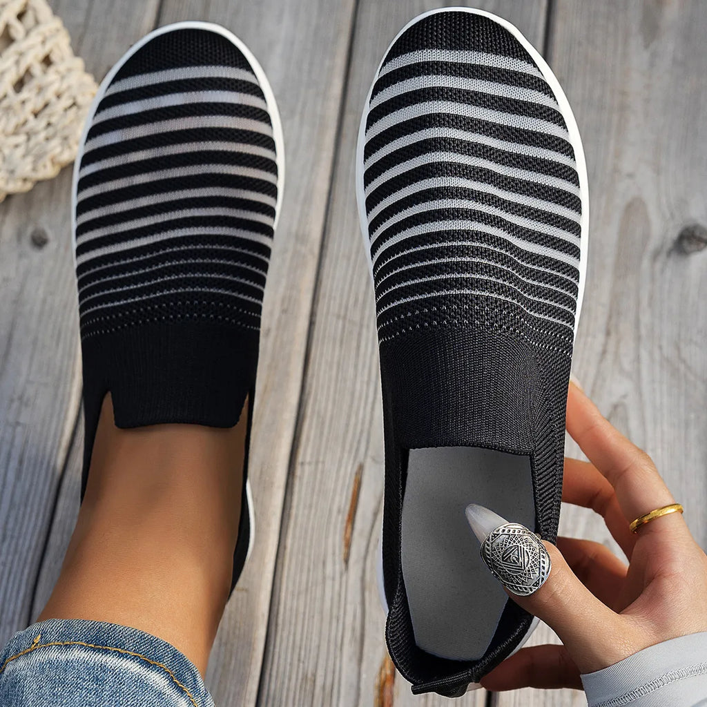 Striped Round Toe Platform Slip-Ons