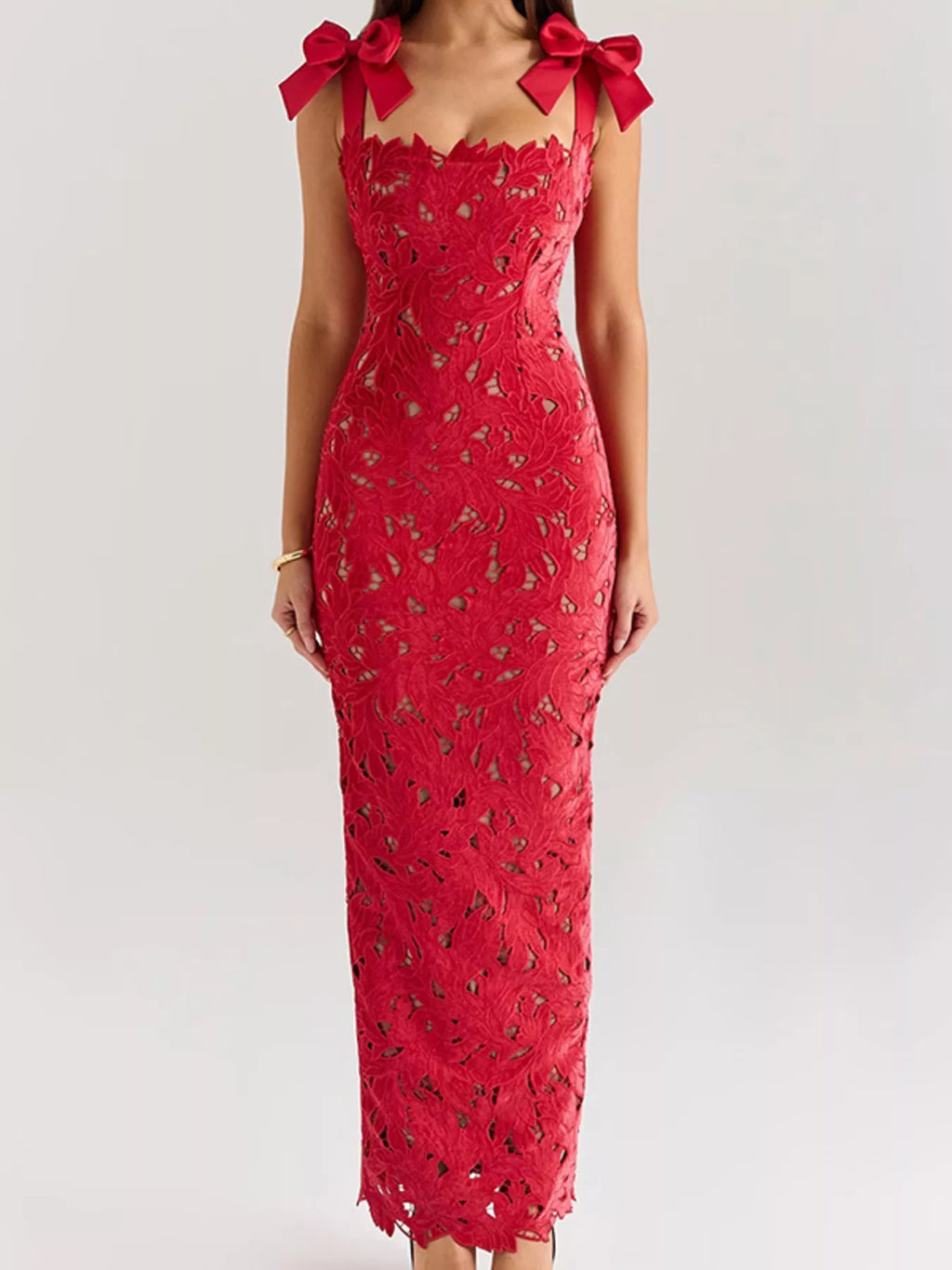 Slit Tie Shoulder Maxi Dress