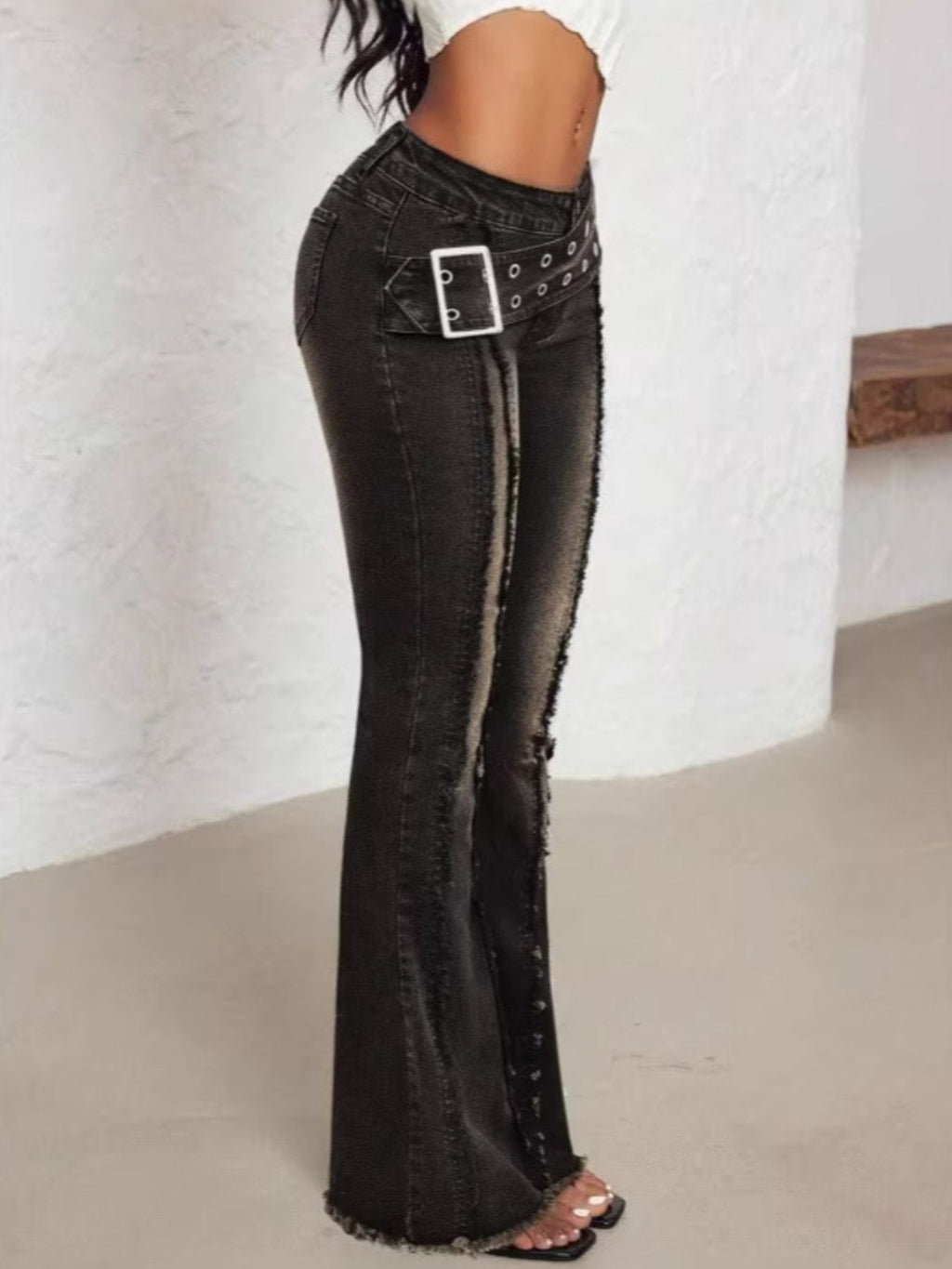Belted High Waist Flare Jeans