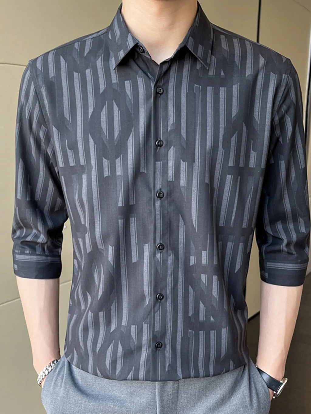 Men's Plus Size Striped Pattern Slim Fit Shirt
