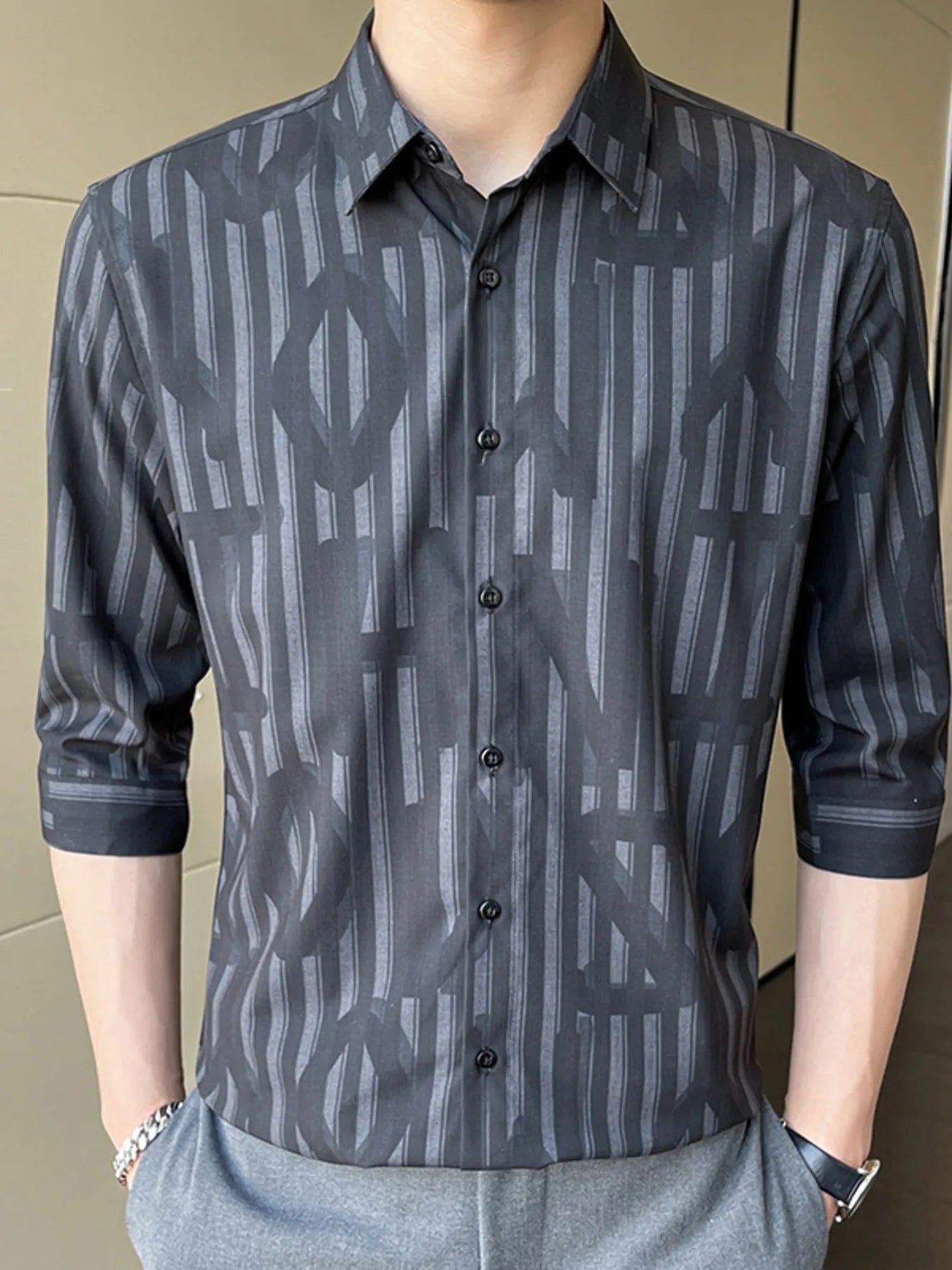 Men's Plus Size Striped Pattern Slim Fit Shirt
