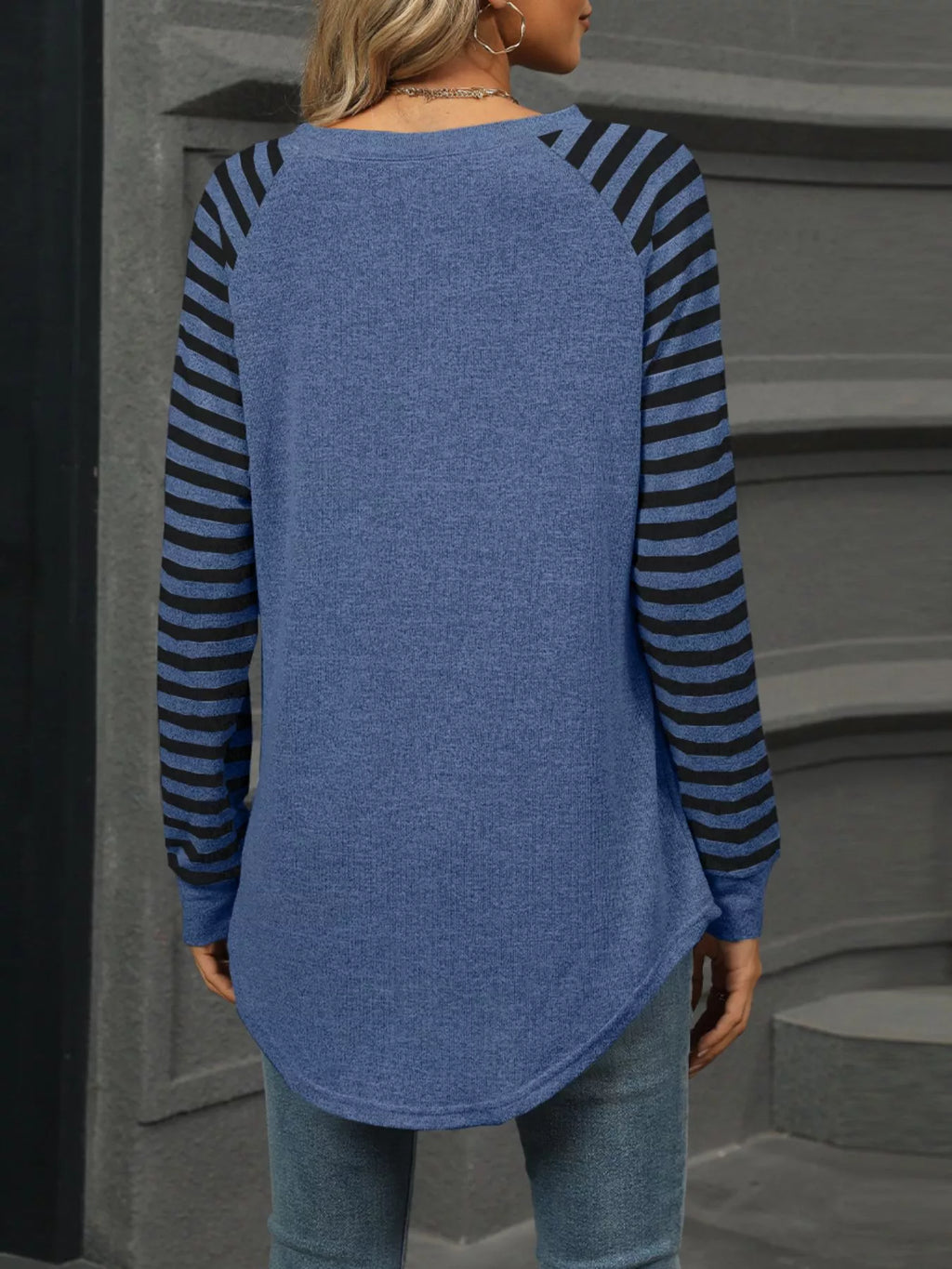 Striped Round Neck Raglan Sleeve T-Shirt