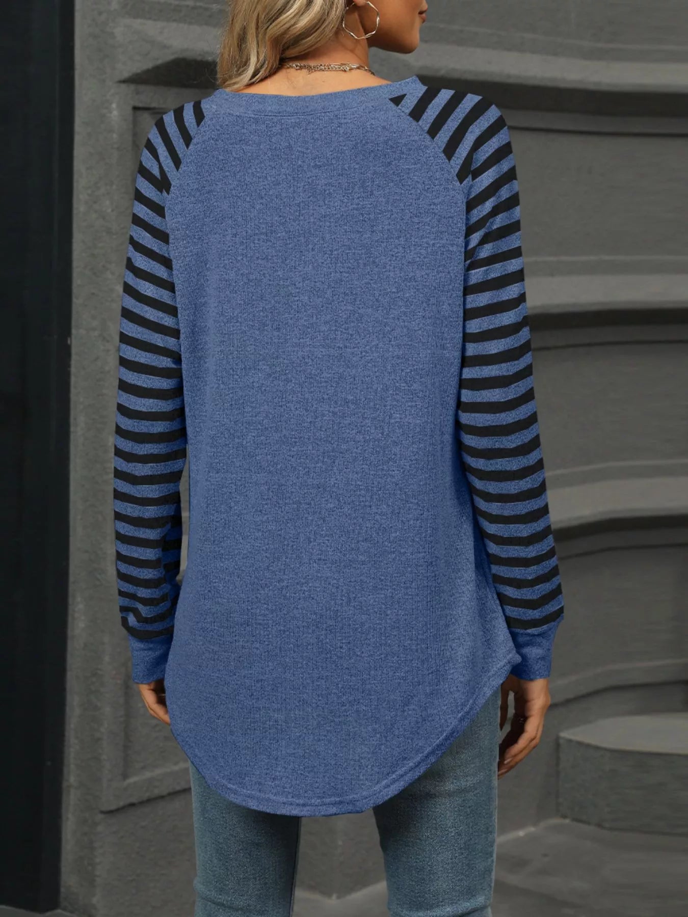 Striped Round Neck Raglan Sleeve T-Shirt