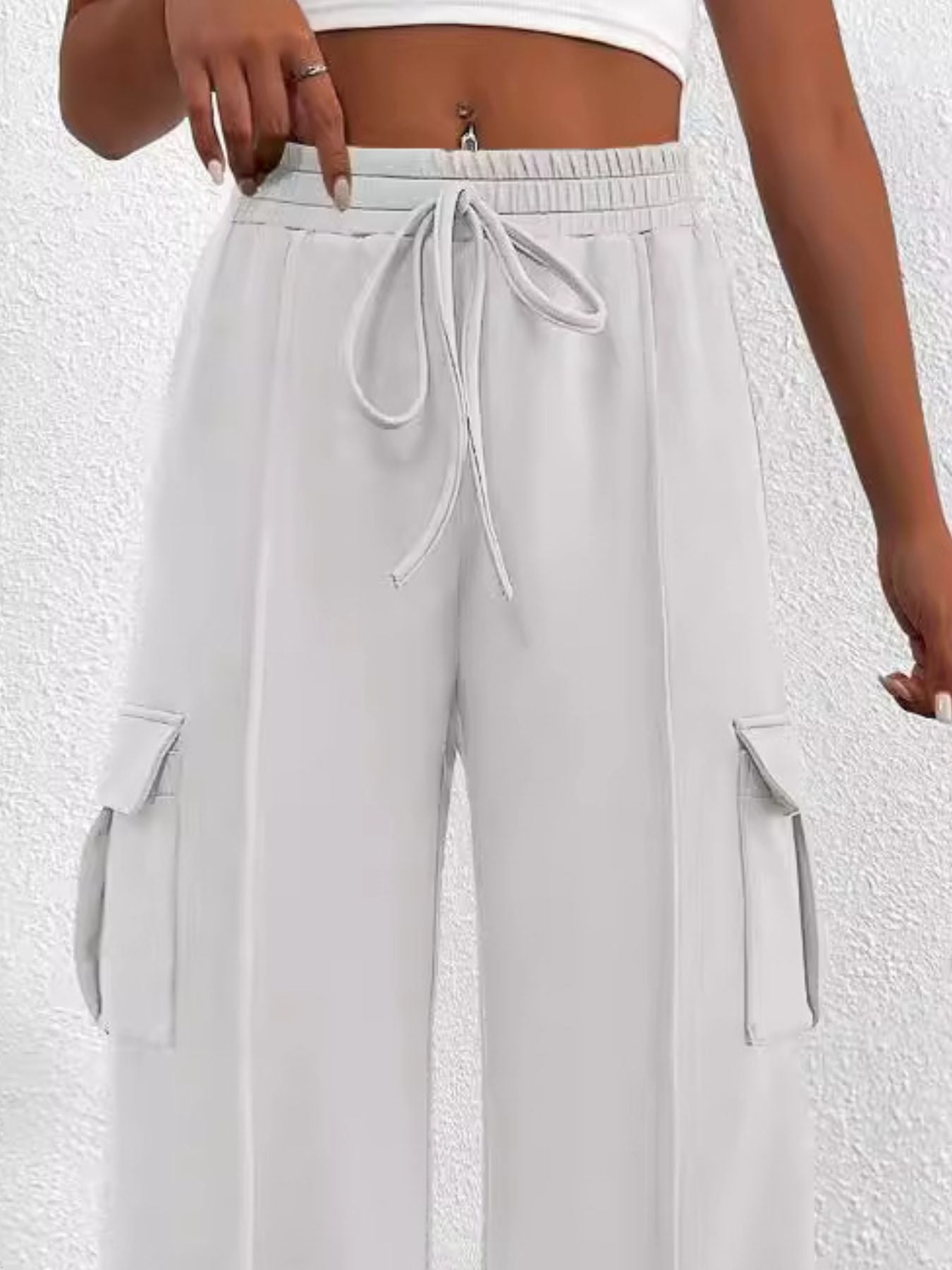 Casual High Waist Cargo Pants with Drawstring