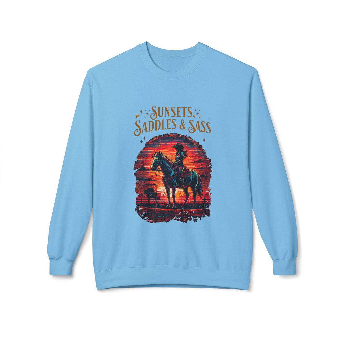 Sunsets Saddles and Sass Softstyle Fleece Crewneck Sweatshirt