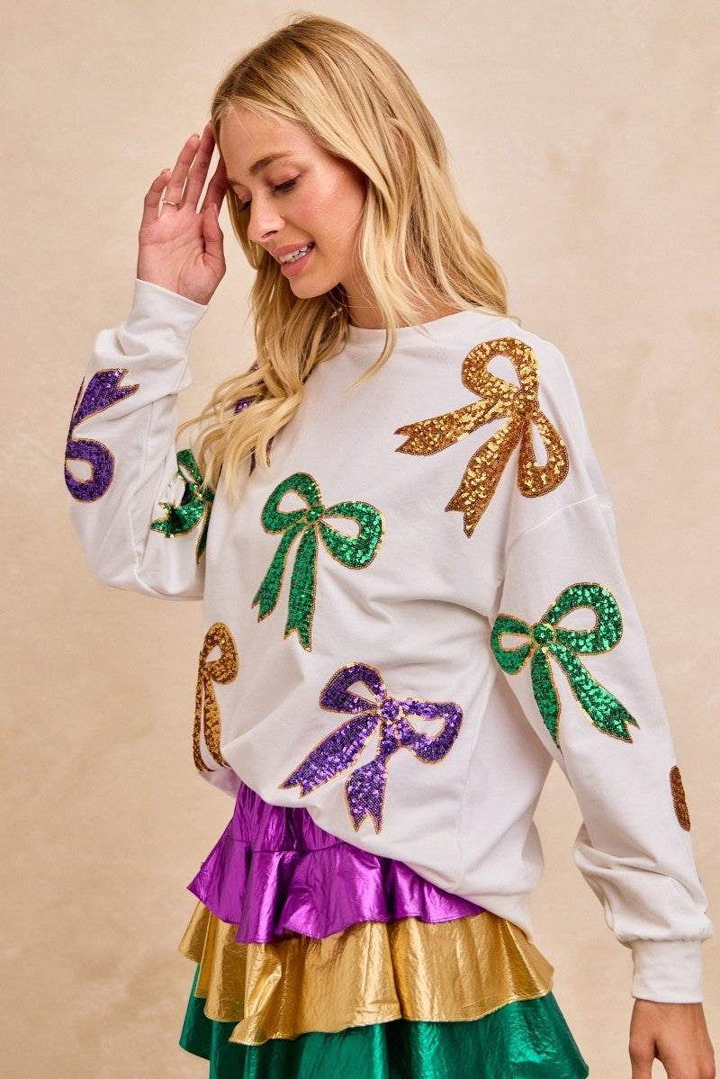 BiBi Mardi Gras Sequin Bow Top
