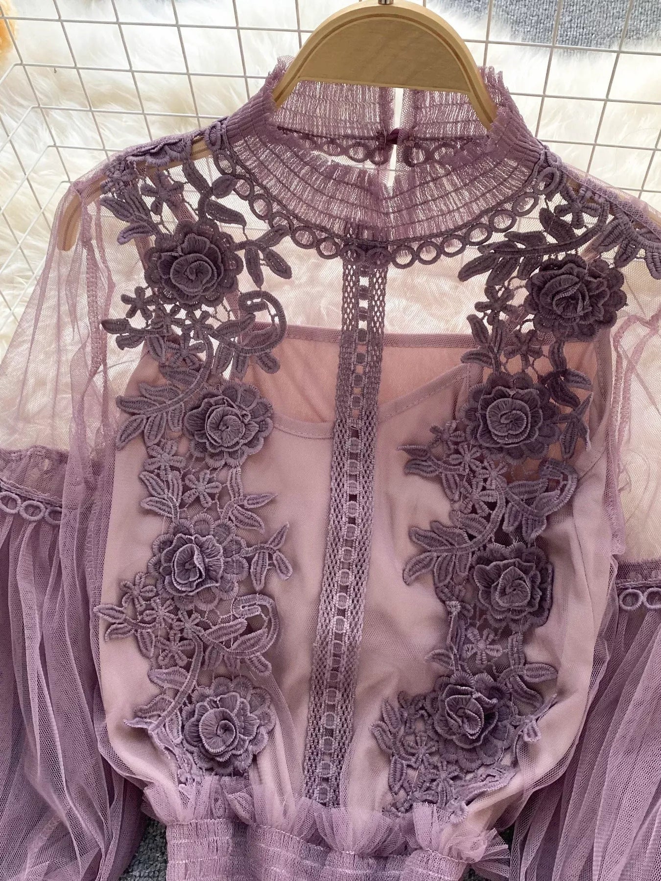 Floral Lace Blouse & Cami Set