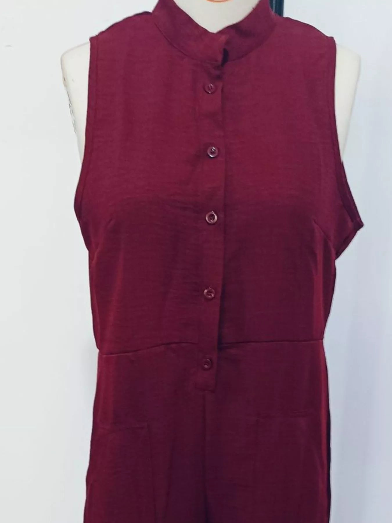 Full Size Button Front Sleeveless Jumpsuit Plus Size