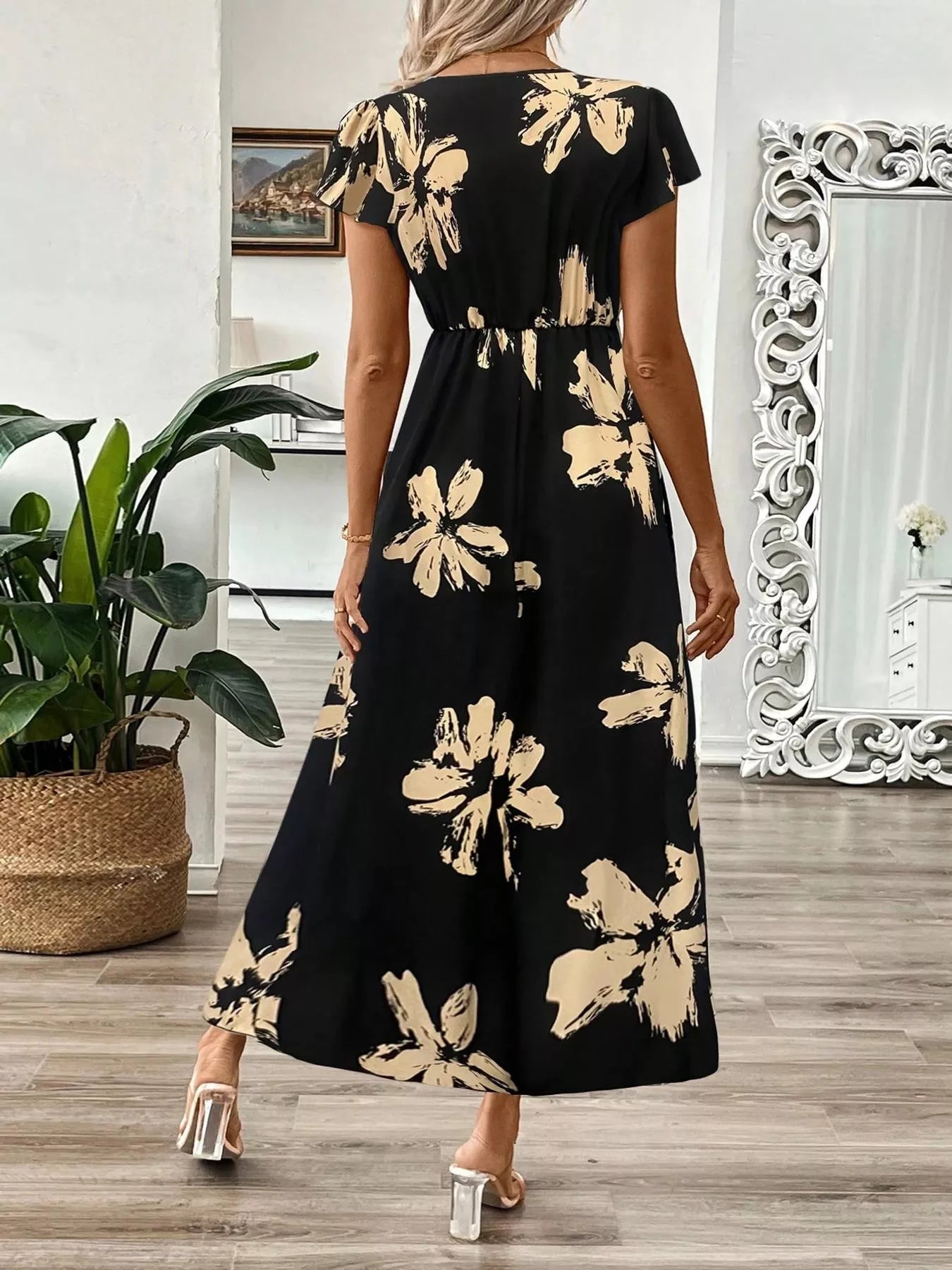 Surplice Cap Sleeve Midi Dress