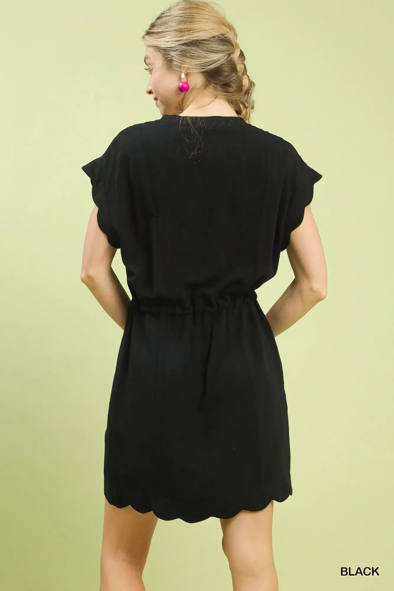 Umgee Linen Blend Scallop Hem Mini Dress