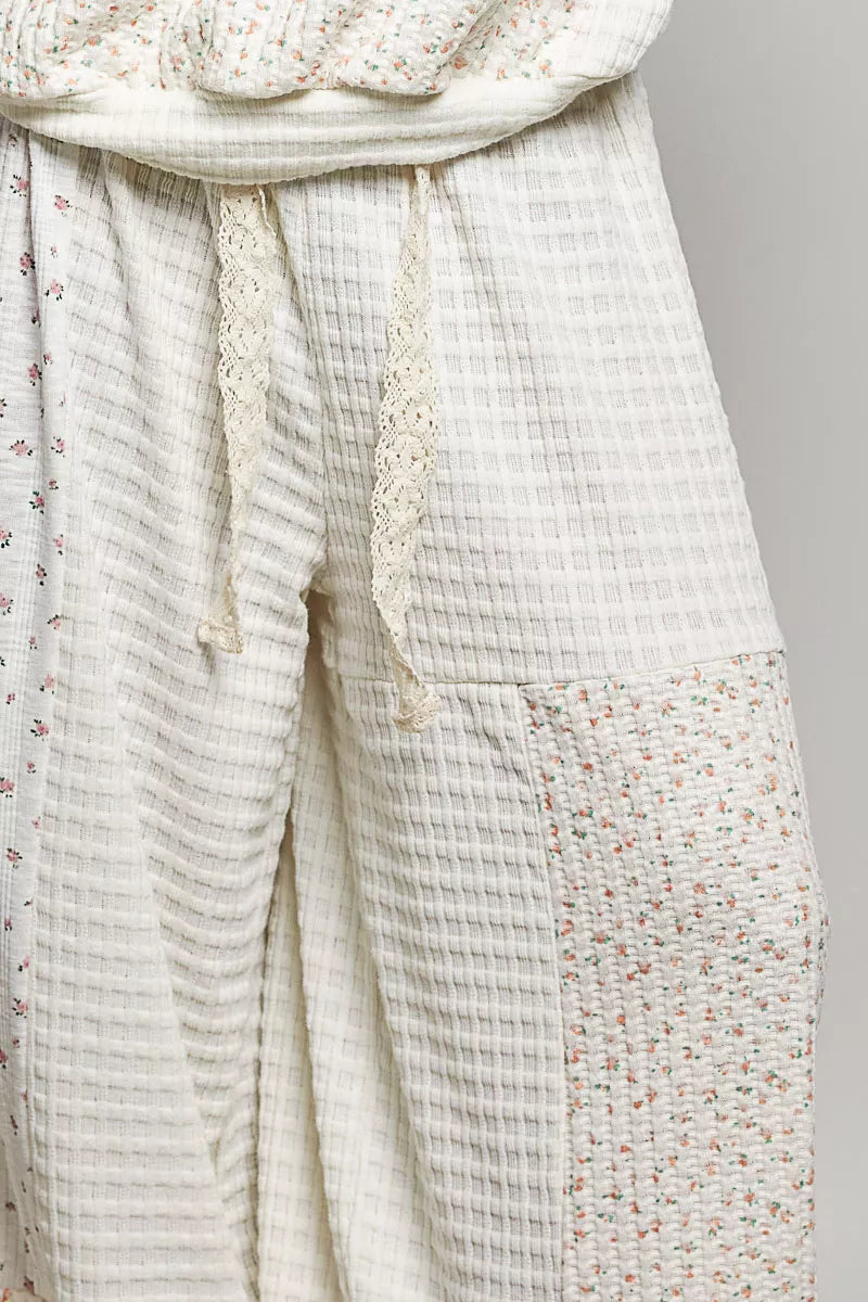 POL Patchwork Mixed Knit Wide Leg Pants