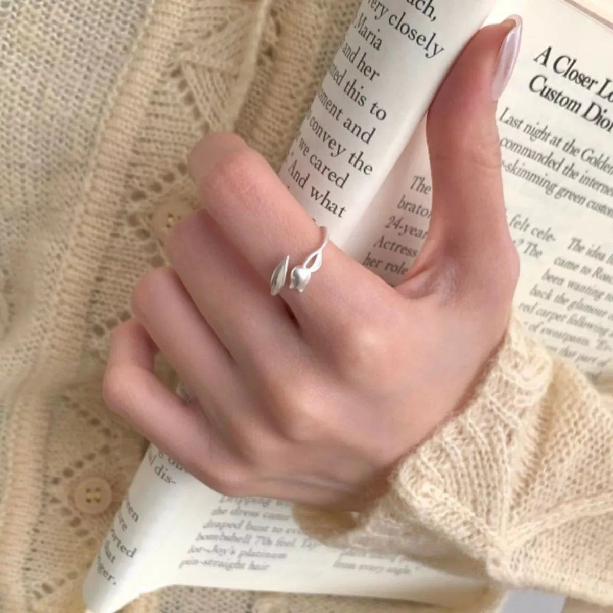 925 Sterling Silver Flower Bypass Ring