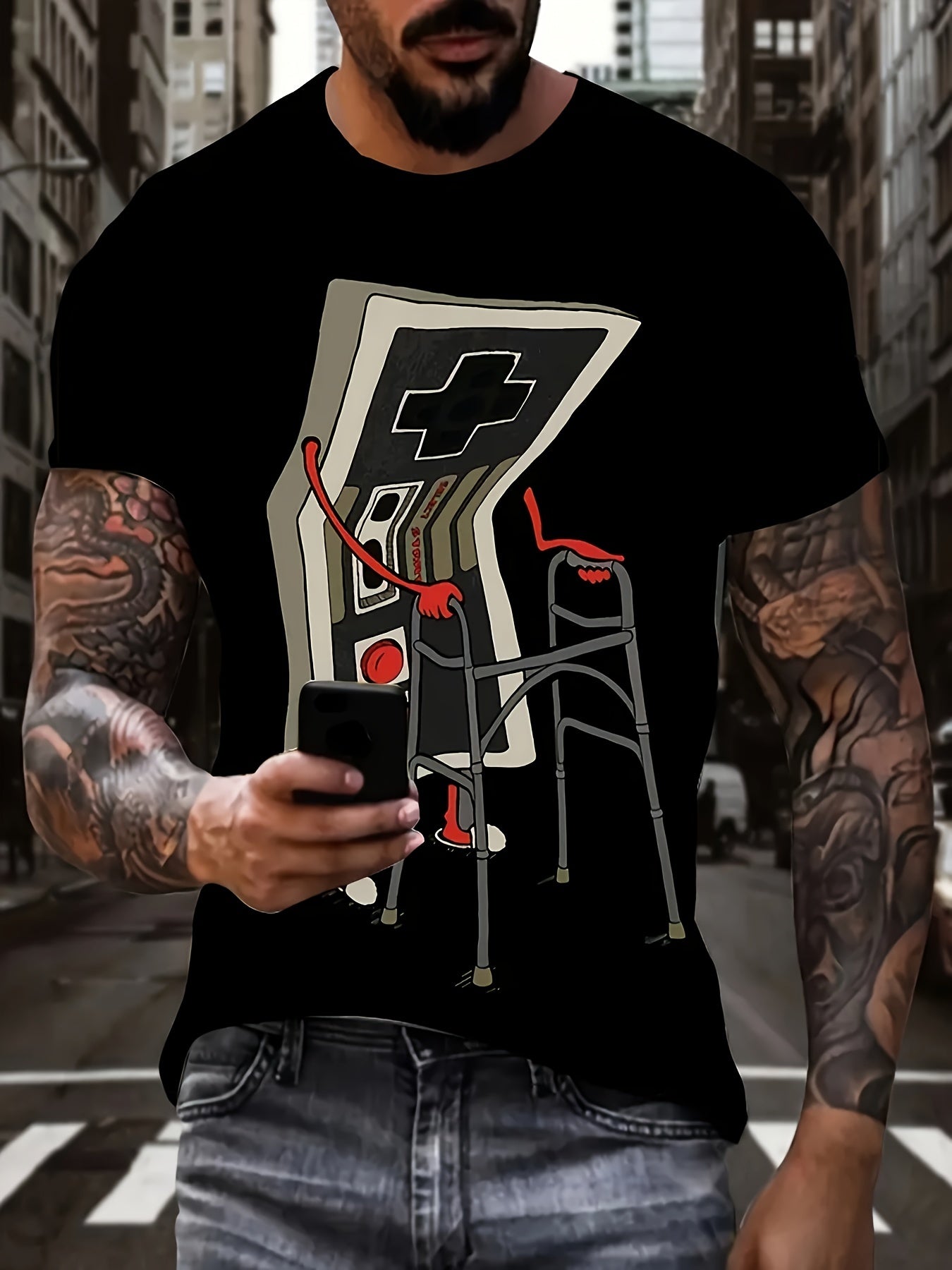 Game Controller Graphic T-Shirt for Men – Plus Size Streetwear Tee