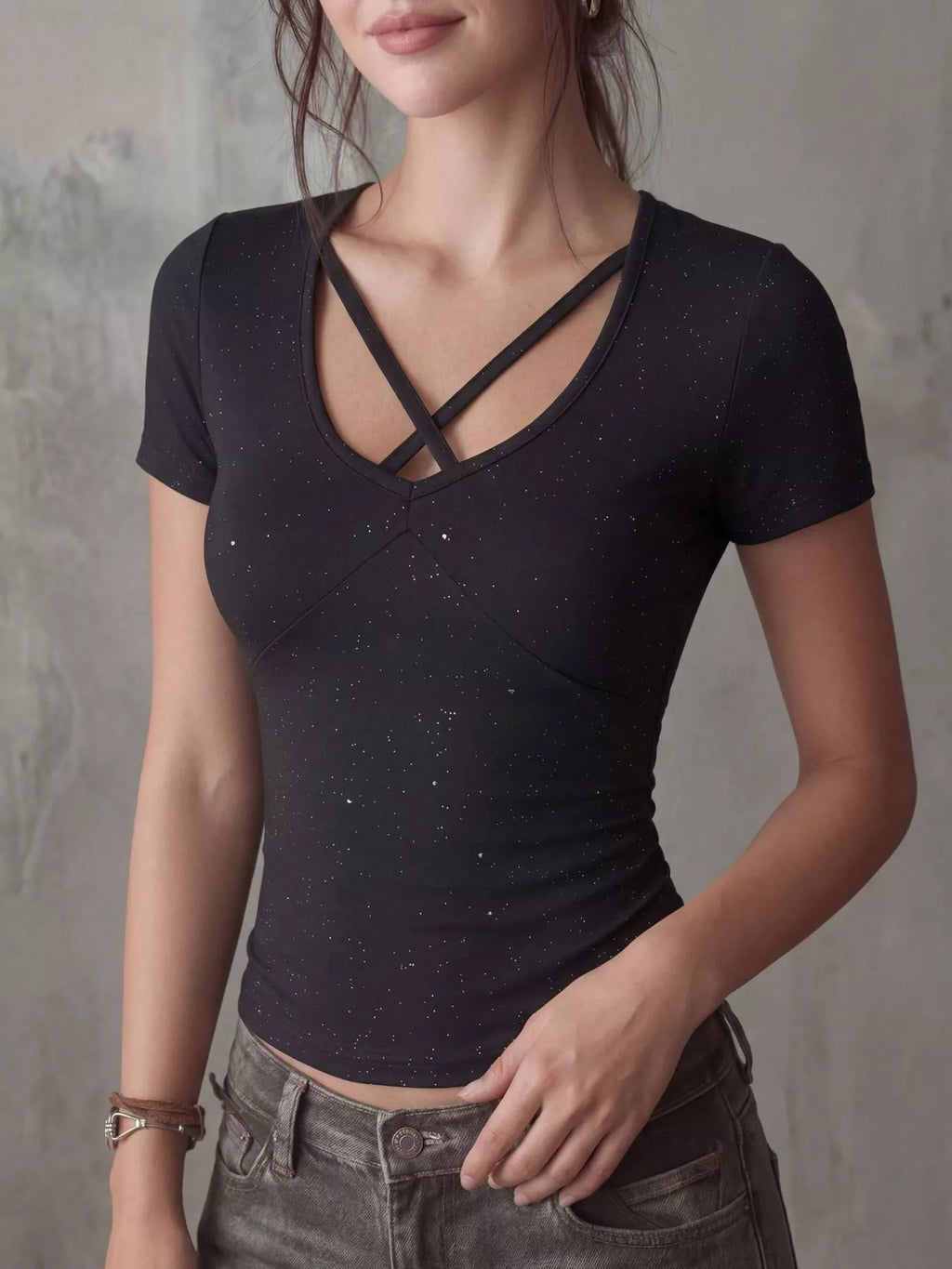 Crossover Short Sleeve Fitted T-Shirt