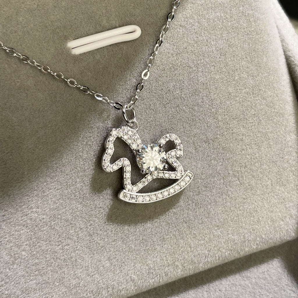 Moissanite 925 Sterling Silver Rocking Horse Necklace