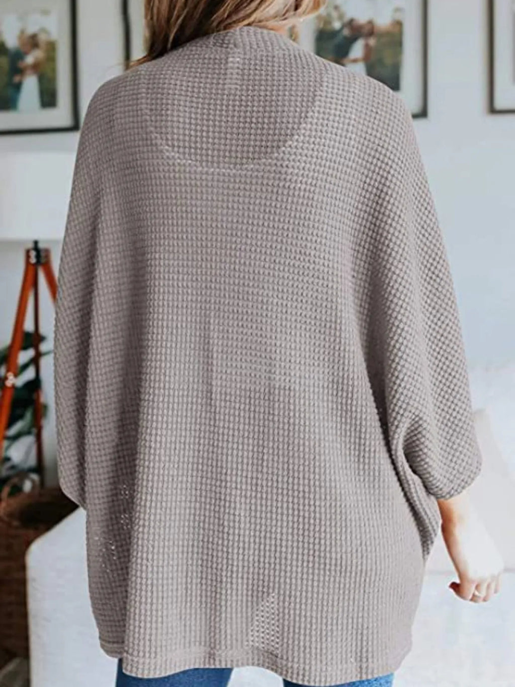 Full Size Open Front Waffle Knit Cardigan Plus Size