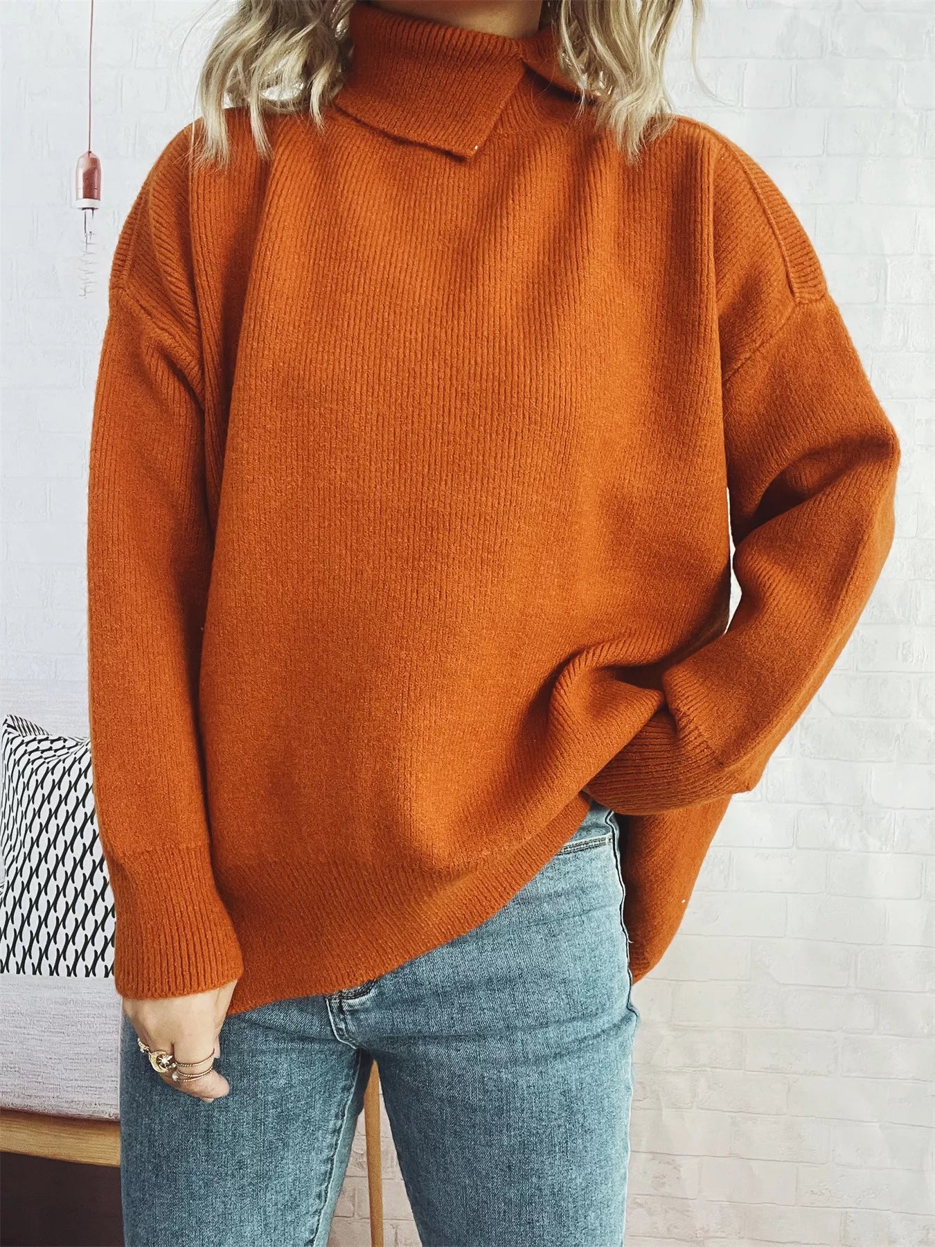 Slit Turtleneck Long Sleeve Sweater