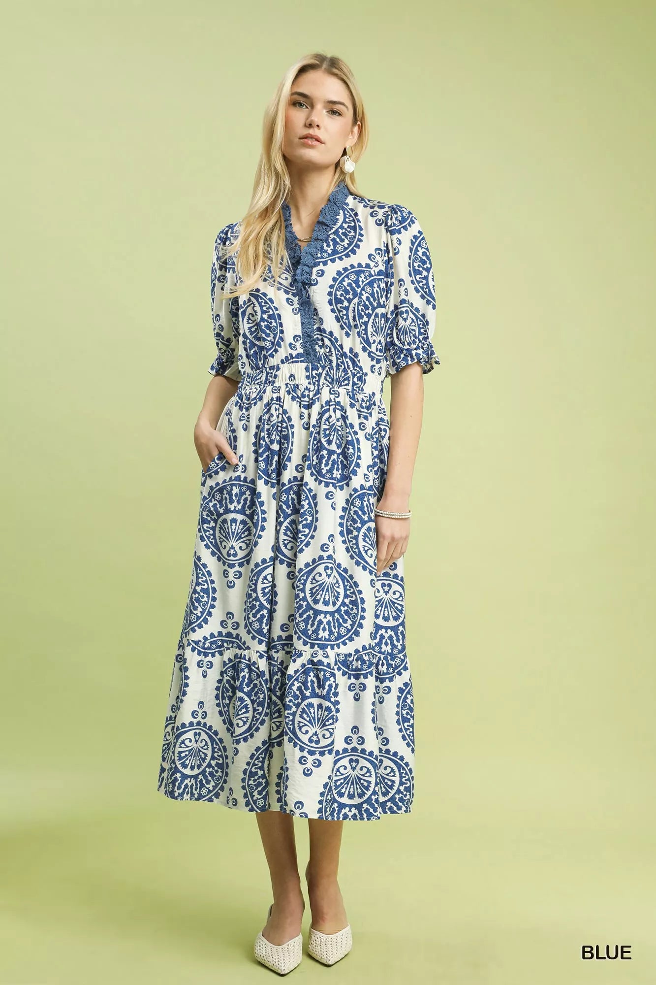 Umgee Paisley Smocked Waist Midi Dress