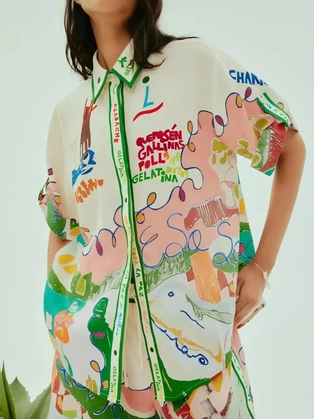 Printed Button Up Shirt and Shorts Set