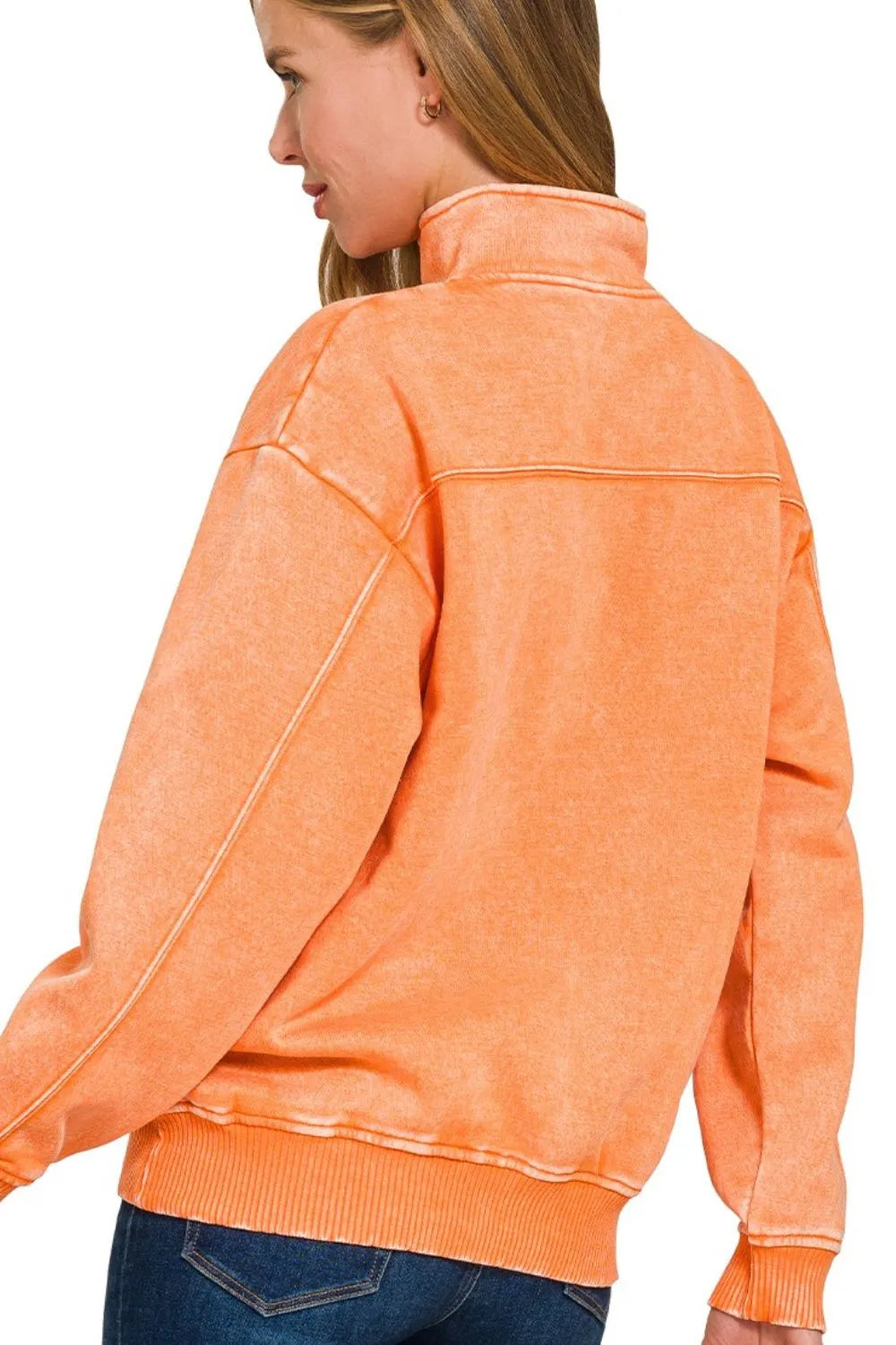 Zenana Acid Wash Fleece Quarter Zip Pullover Sweatshirt