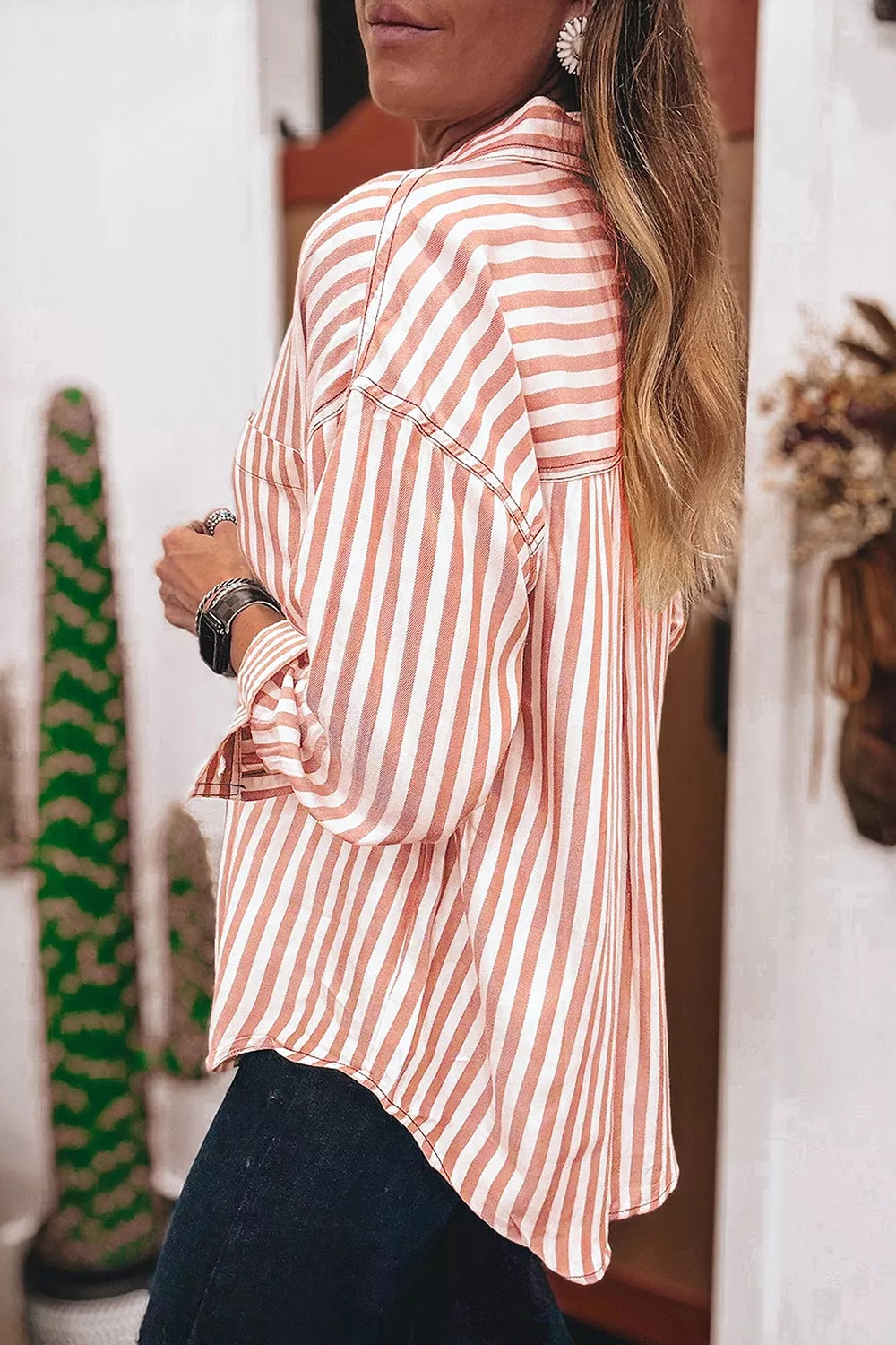 Stripe Western Button Down Long Sleeve Casual Shirt