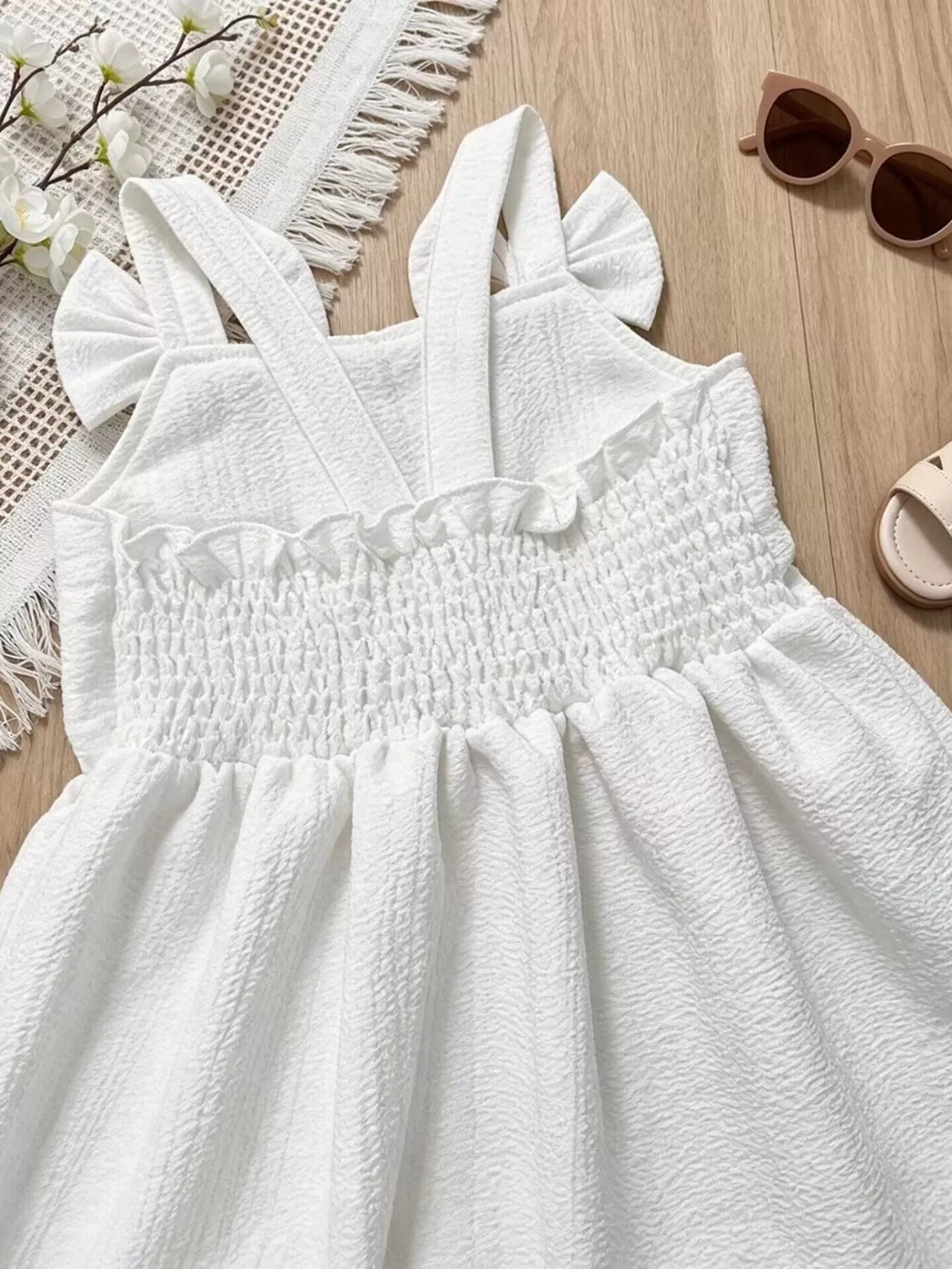 Children's Bowknot Decor Ruffle Hem Sleeveless Dress