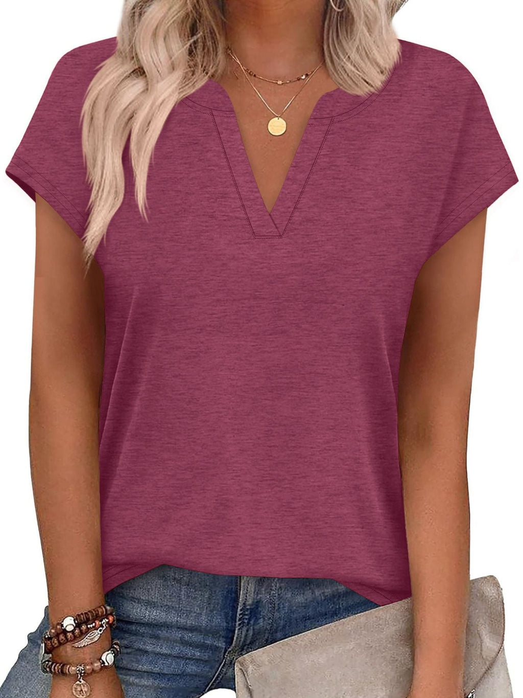 Notched Short Sleeve T-Shirt