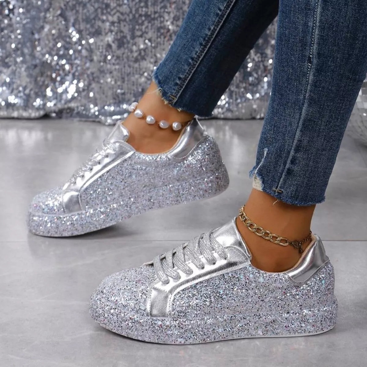 Sparkling Lace Up Sneakers