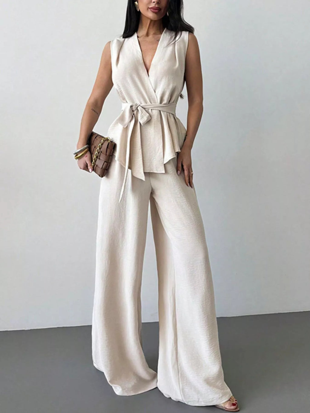Sleeveless Top and Wide-Leg Pants Set