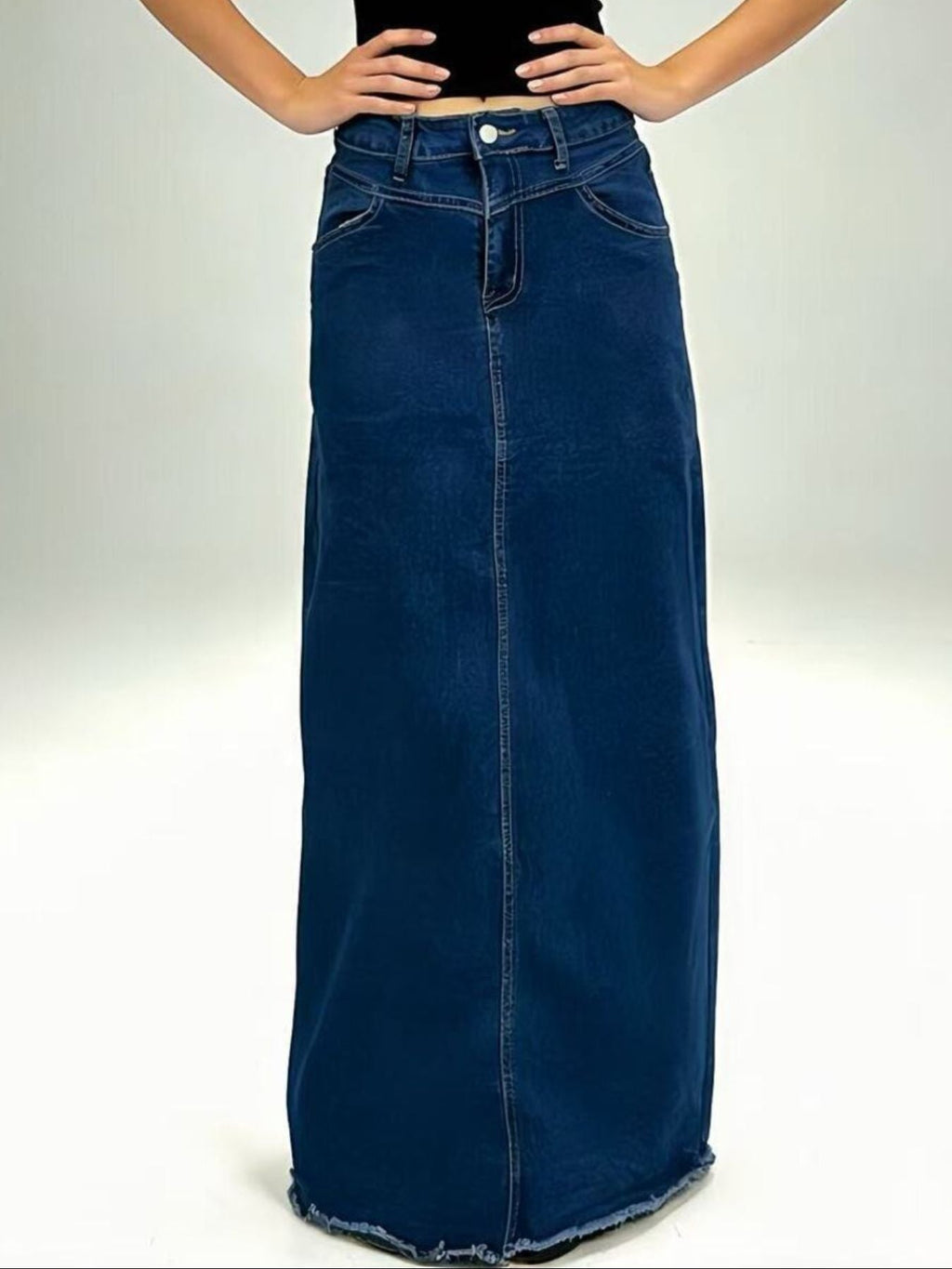 Raw Hem Maxi Denim Skirt
