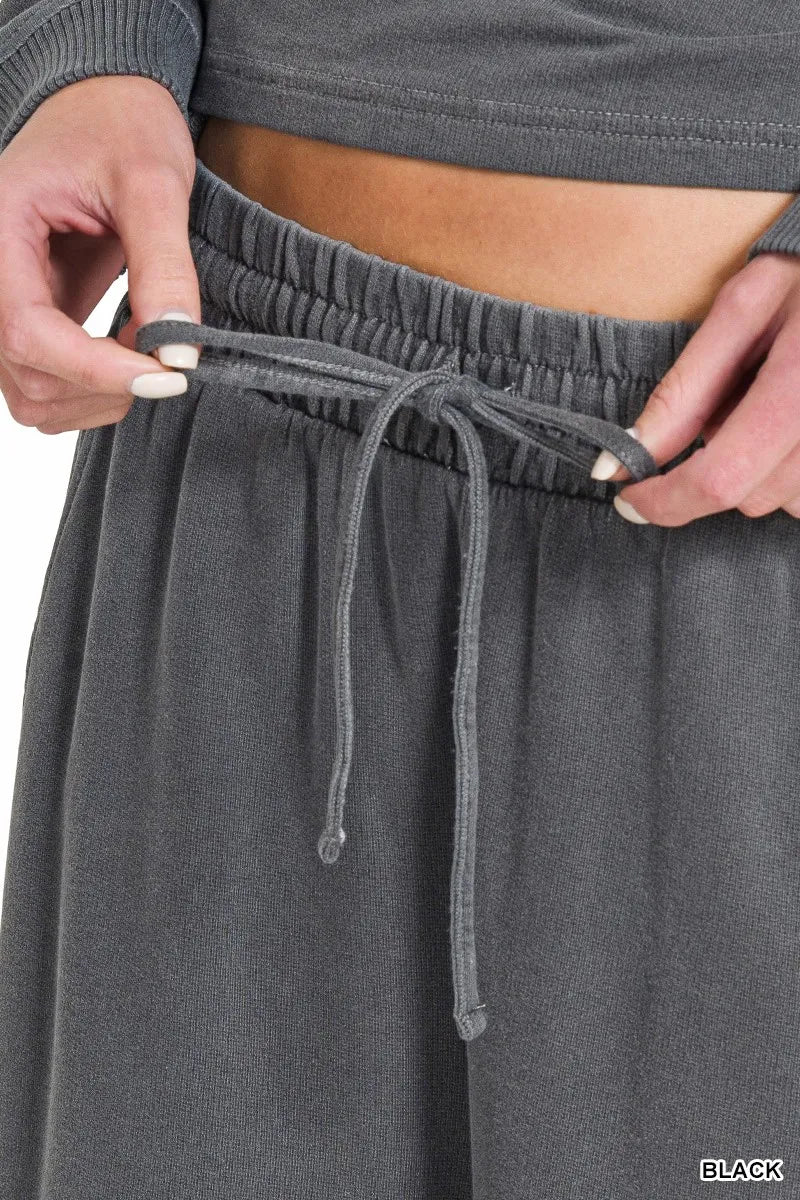 Zenana Washed F/terry Round Neck Pullover & Pants Set
