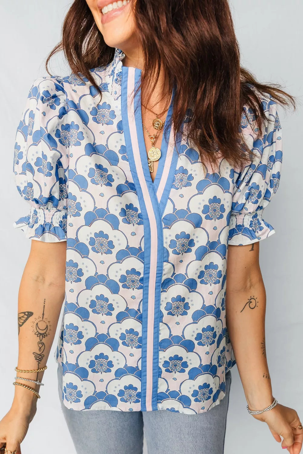 Floral Print Puff Sleeve Blouse