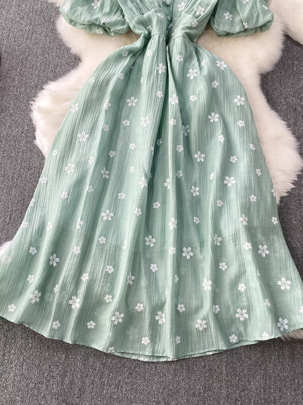 Floral Puff Sleeve A-Line Midi Dress
