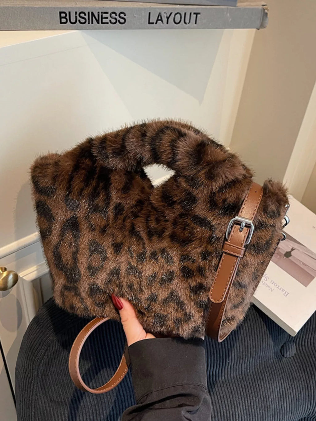 Leopard Plush Crossbody Bag