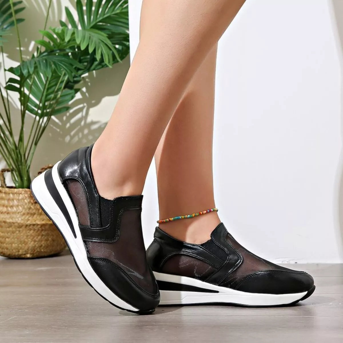 Round Toe Wedge Sneakers