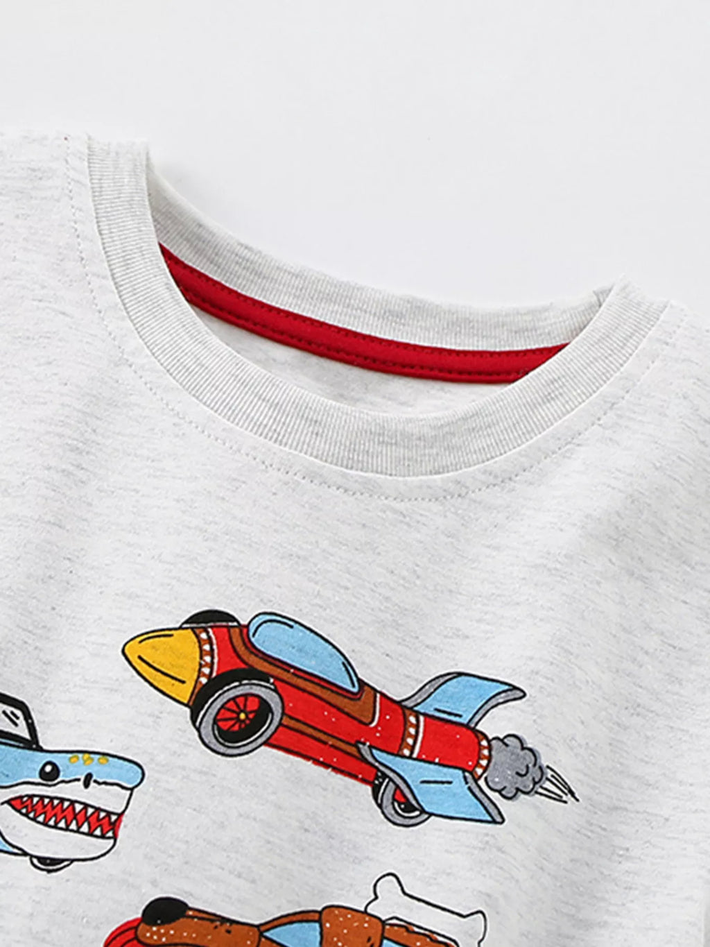 Children's Cartoon Vehicle Print Crew Neck T-Shirt