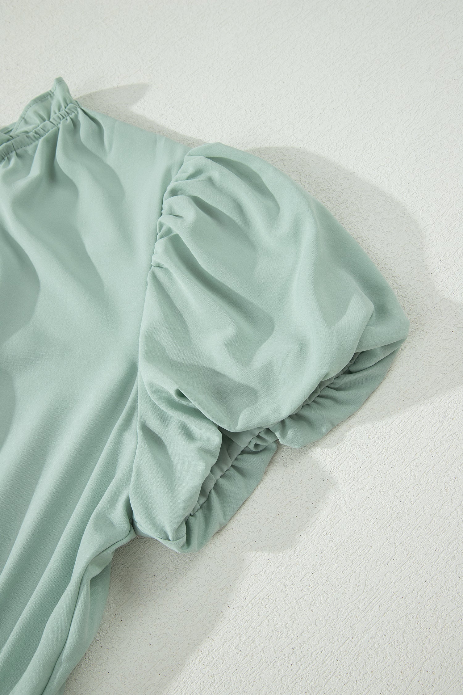 Solid V-Neck Short Puff Sleeve Tiered Maxi Dress