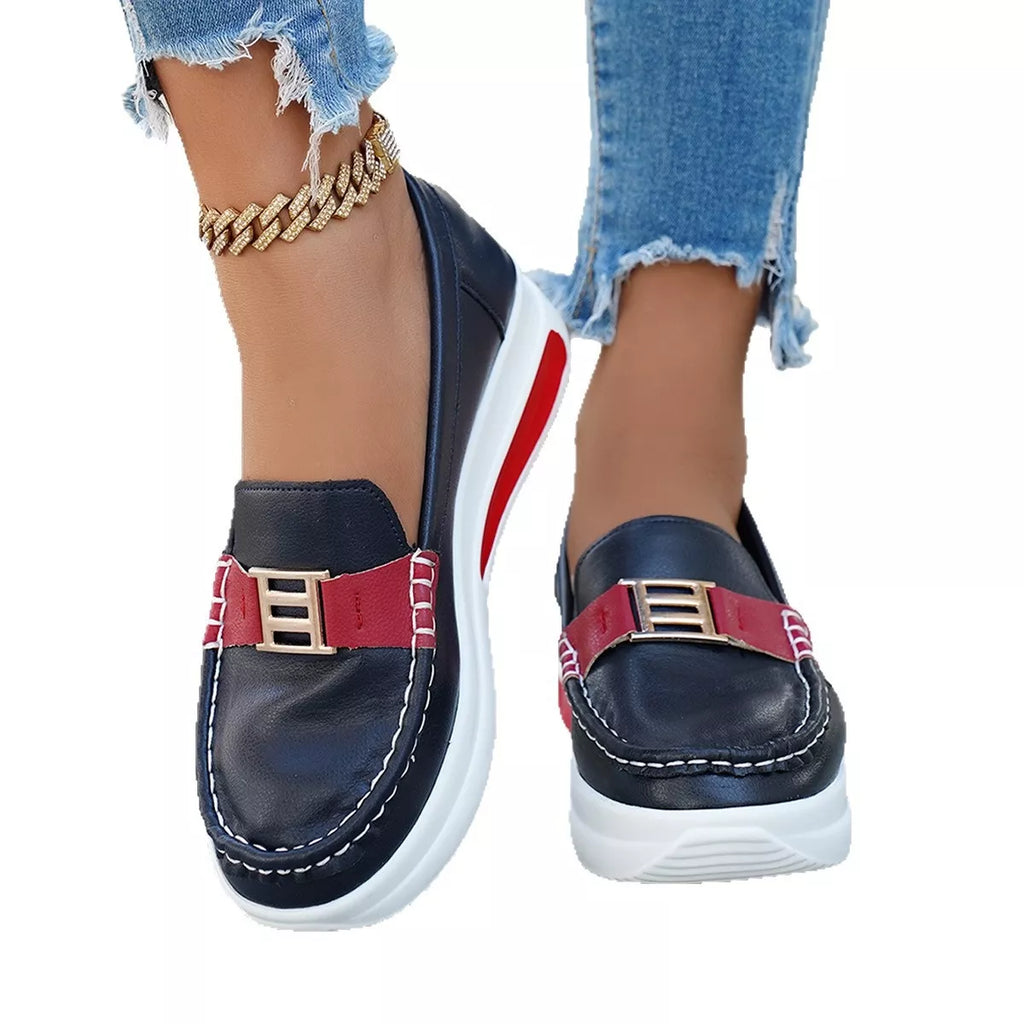 Metal Buckle Round Toe Slip-Ons