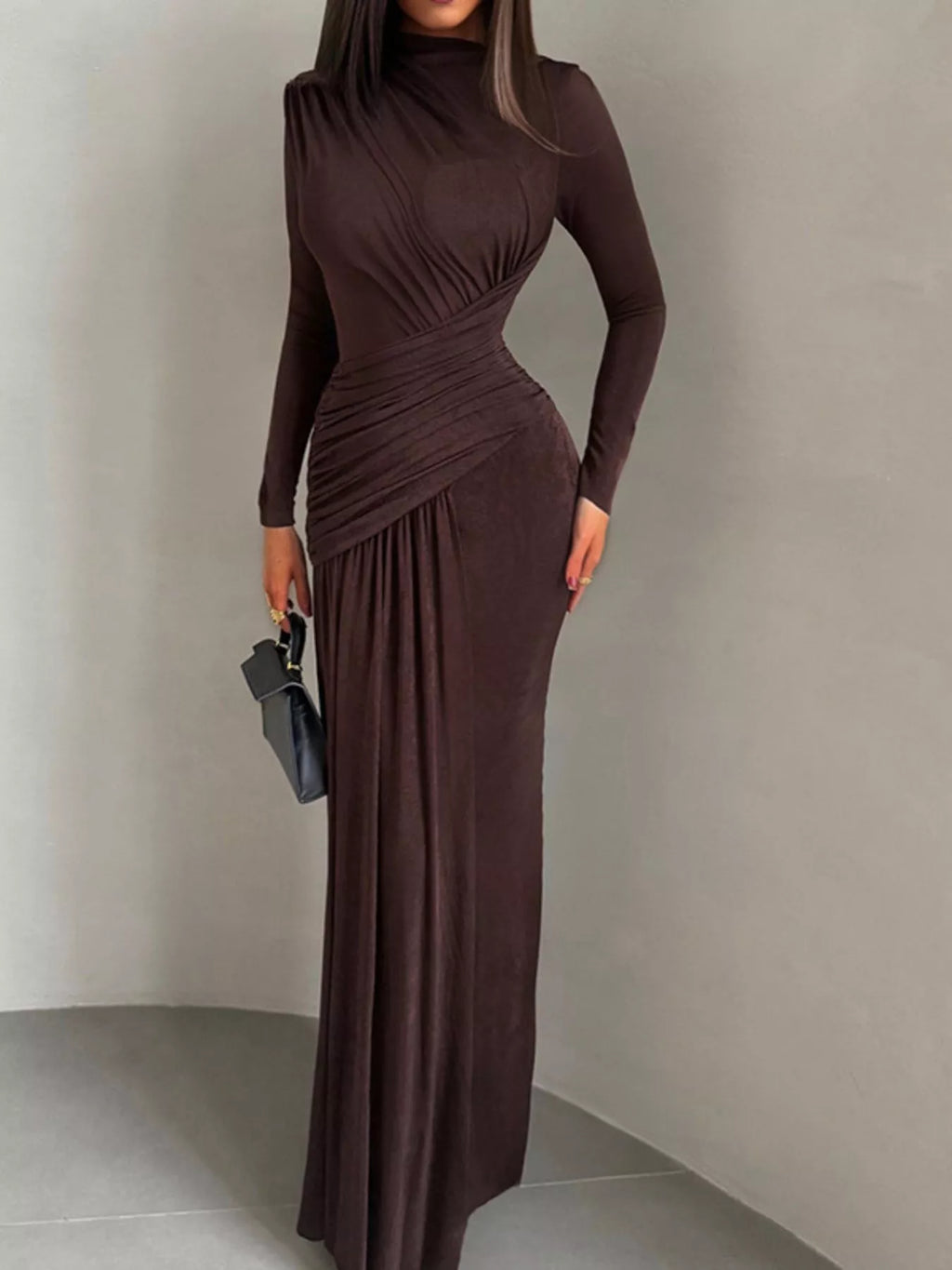 Ruched Long Sleeve Maxi Dress