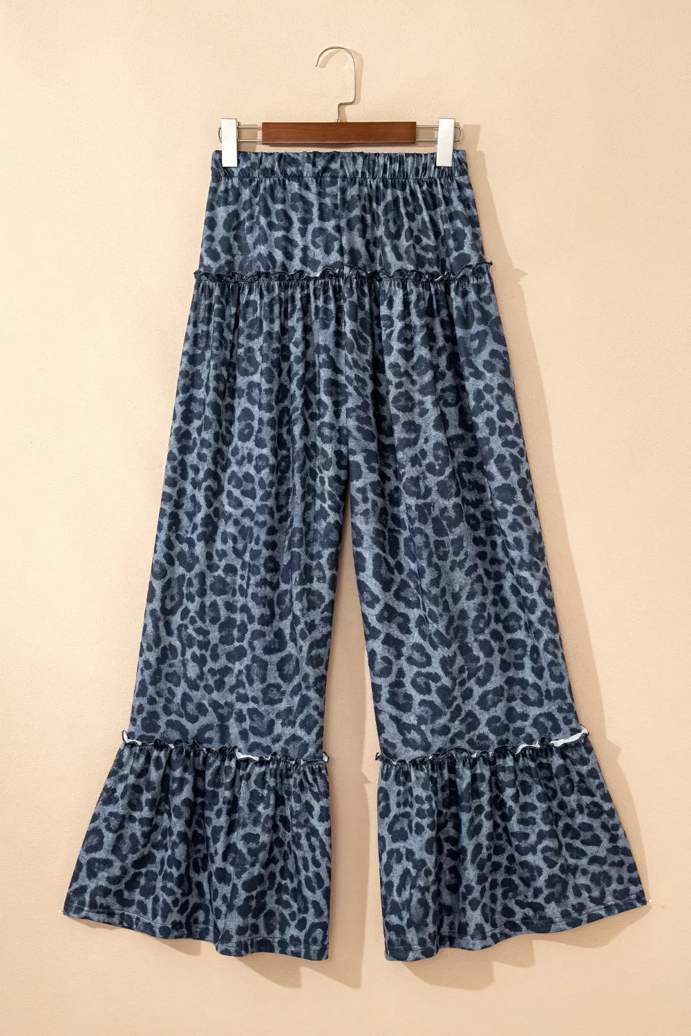 Leopard Print Frilled Detail Drawstring Wide Leg Pants