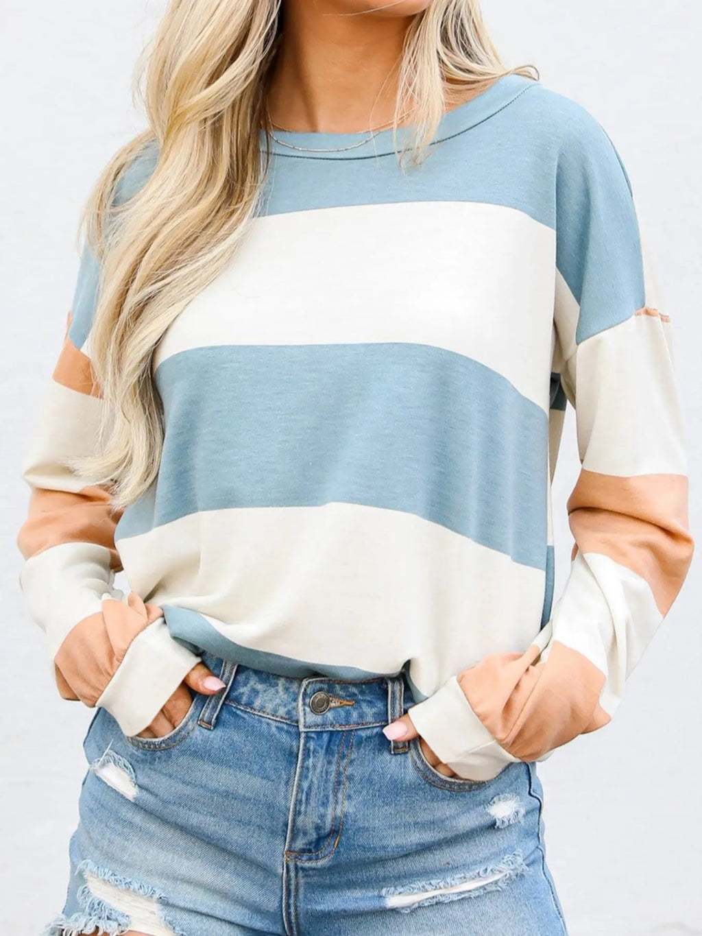 Color Block Drop Shoulder Long Sleeve Top